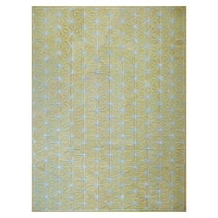 Contemporary Handwoven Wool Needlepoint Flat Weave Carpet With Silk Highlight