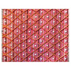 Modern Handwoven Wool Rug Kilim High Pile Berber Style Diamond Pink