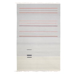 Contemporary Handwoven Wool Rug Pink and Gray Toned Kilim Tapestry