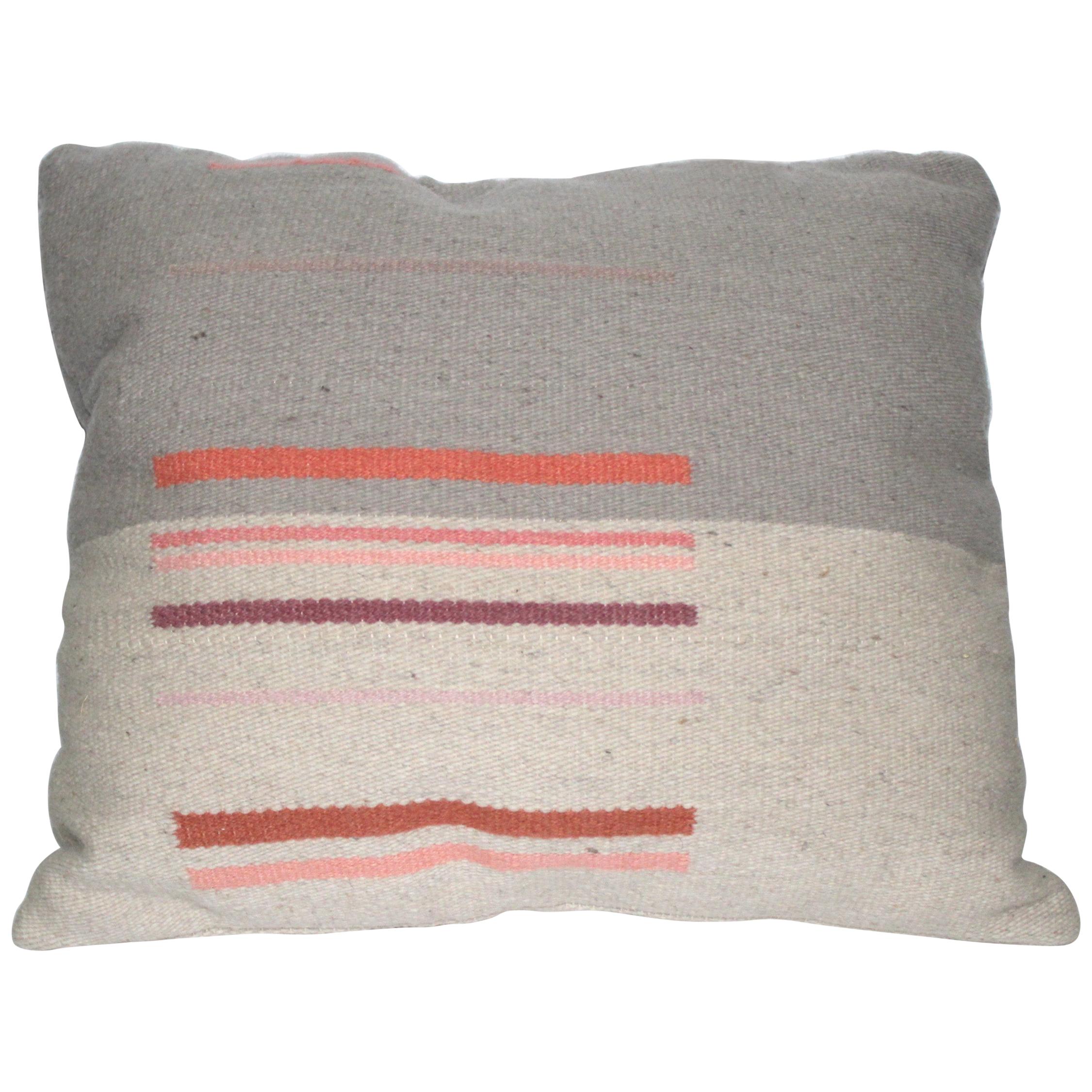 Contemporary Handwoven Wool Throw Pillow, Natural Dye, Pink and Grey