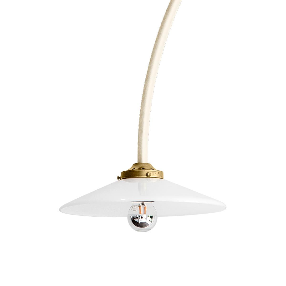Hanging Lamp N°3 by Muller Van Severen x Valerie Objects

Dimensions: L. 138 W. 25 H. 135 CM
Finish: Ivory

Specifications:
— light source: 4W led
— colour tempertaure: K2700 
— lumen 350
— IP rating 20
— dimmable

Material: 
— lamp frame in steel