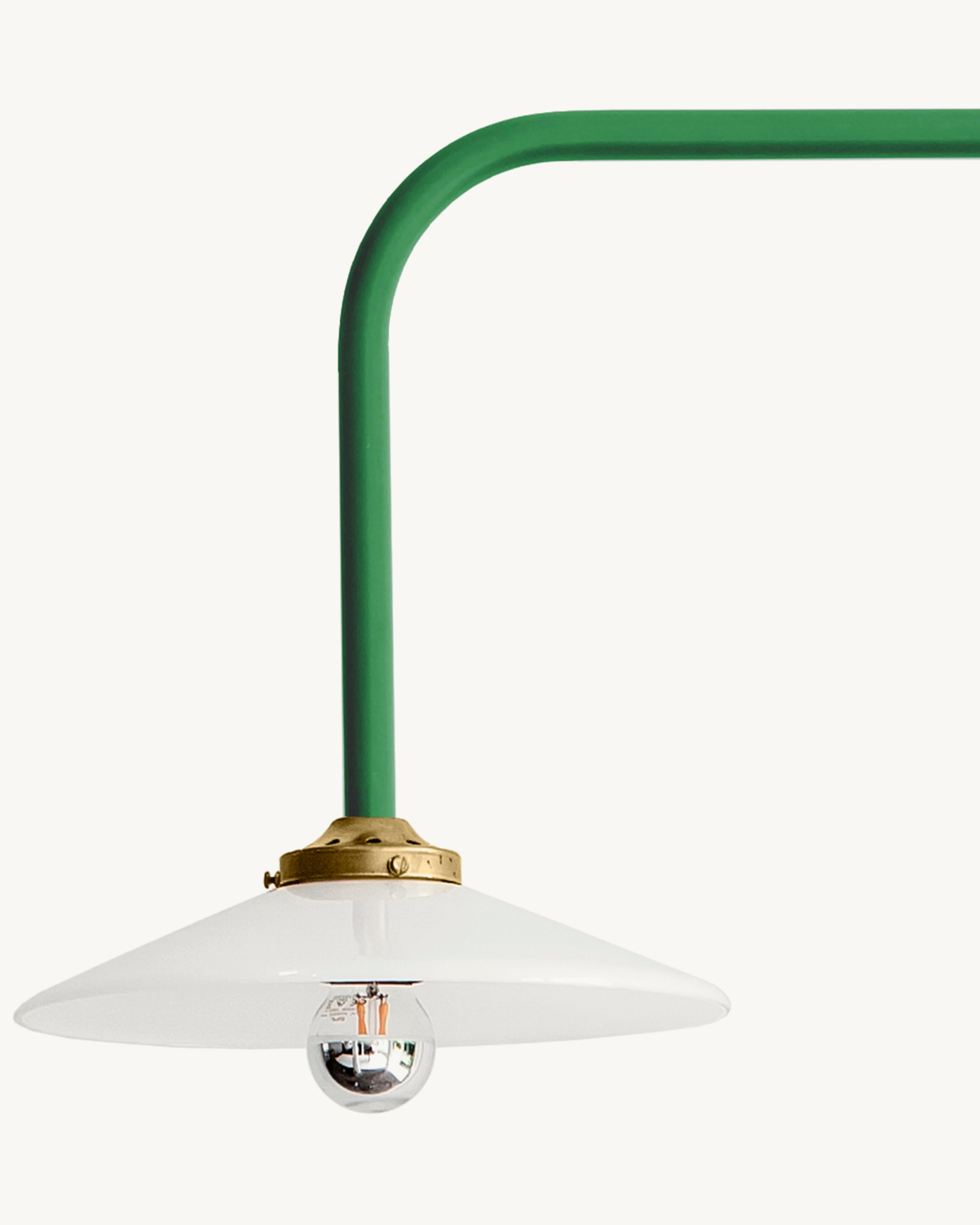 Hanging Lamp N°4 by Muller Van Severen x Valerie Objects

Dimensions: L. 90 W. 25 H. 180 CM
Finish: Green

Specifications:
— light source: 4W led
— colour tempertaure: K2700 
— lumen 350
— IP rating 20
— dimmable

Material: 
— lamp frame in steel
