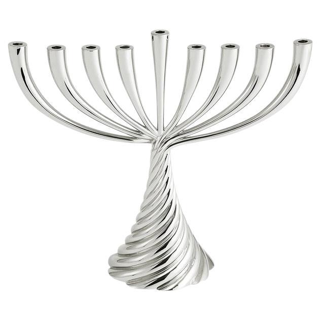 Contemporary Hanukkah Candleholder in Silver Twist Menorah