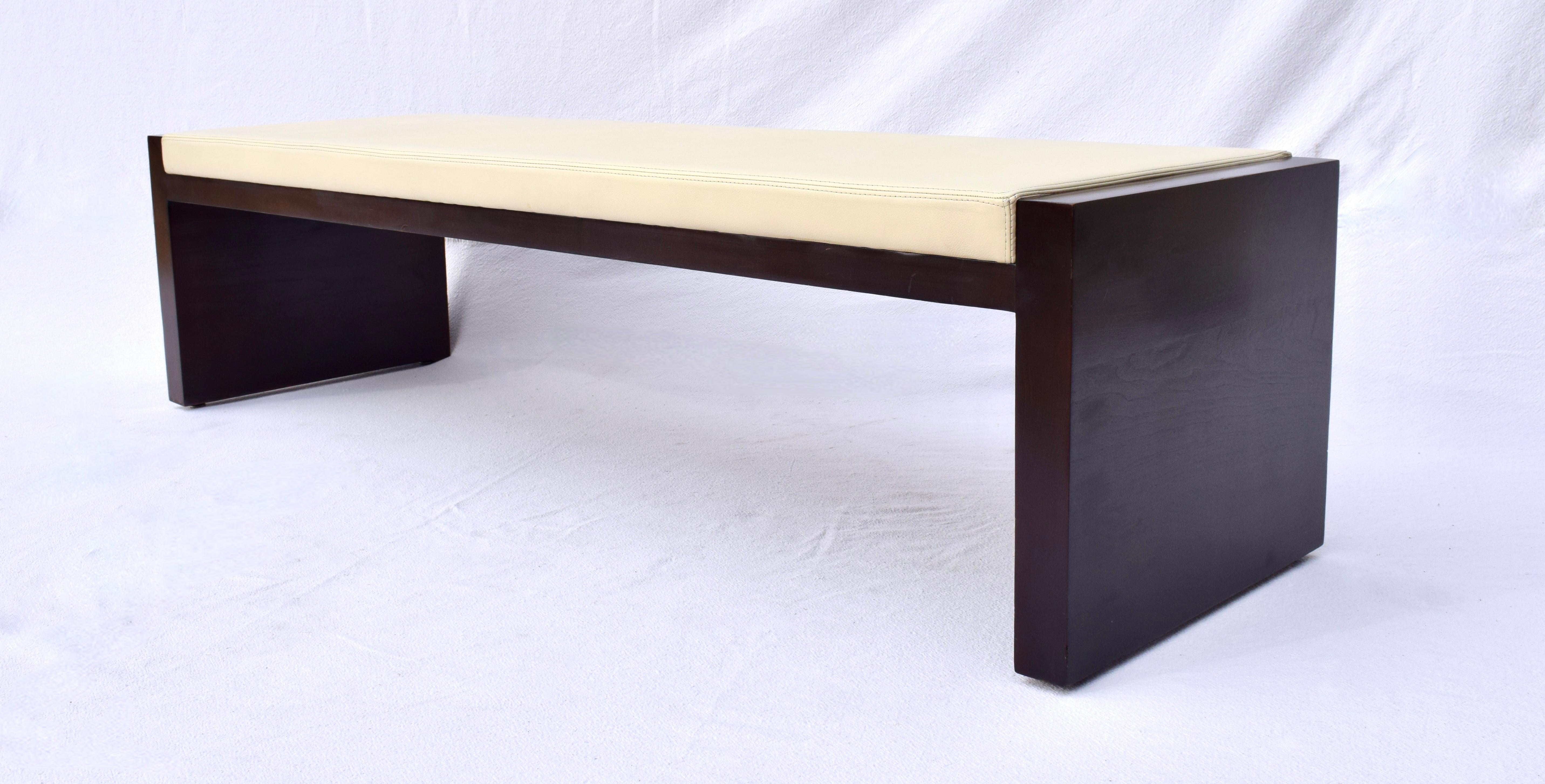 Modern Contemporary Hardwood Leather Bench by Bright Chair For Sale