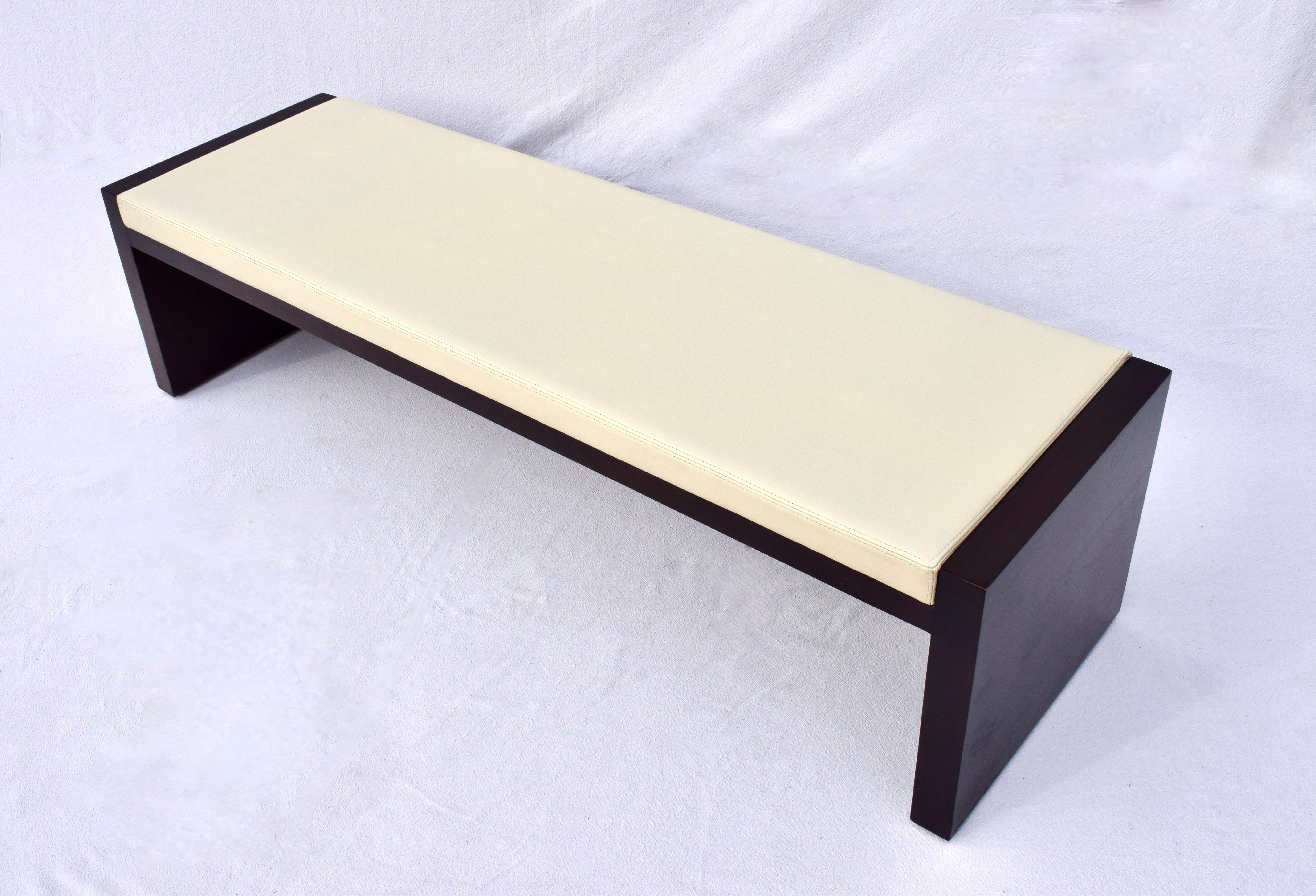 American Contemporary Hardwood Leather Bench by Bright Chair For Sale