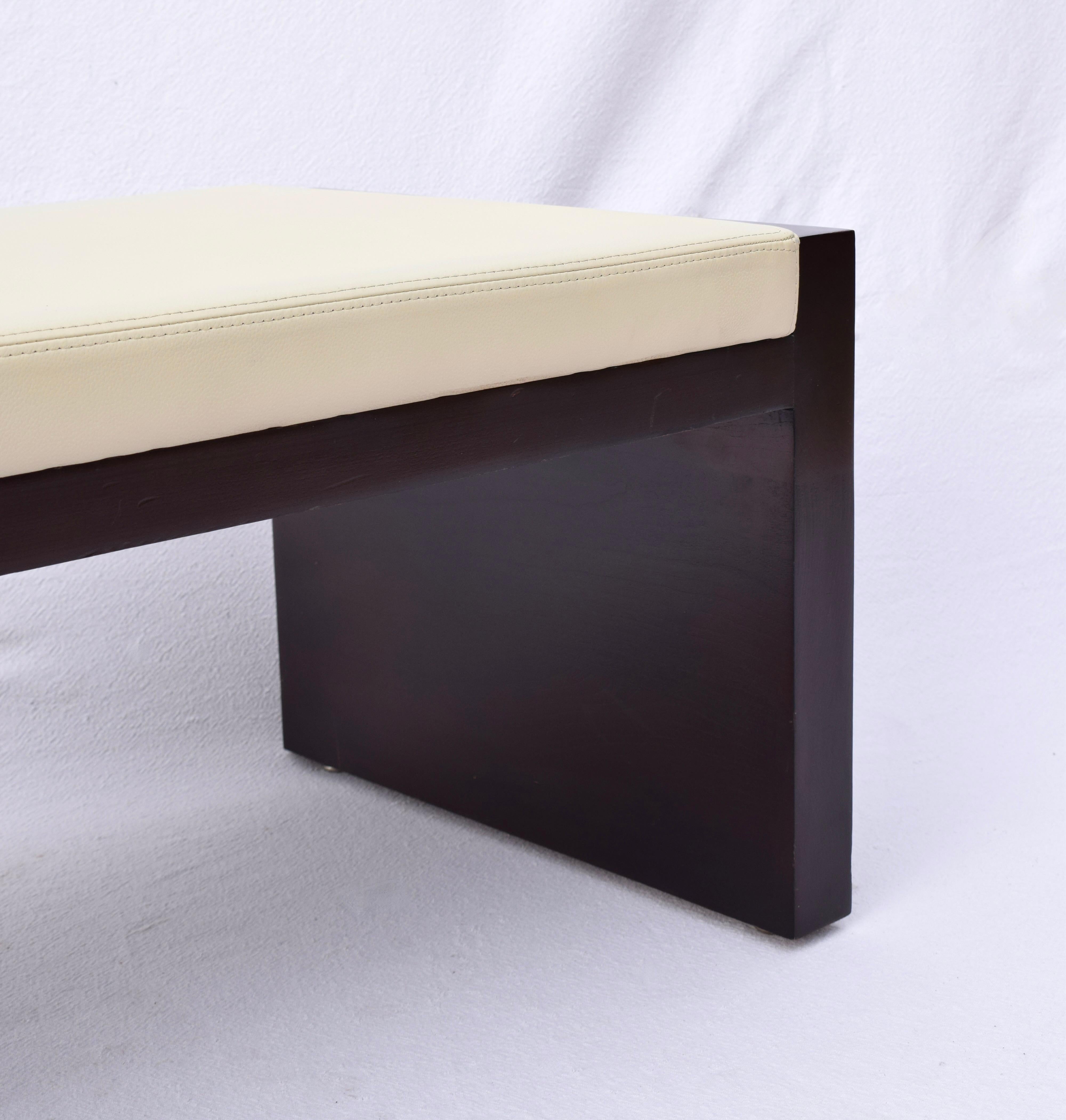Hand-Crafted Contemporary Hardwood Leather Bench by Bright Chair For Sale