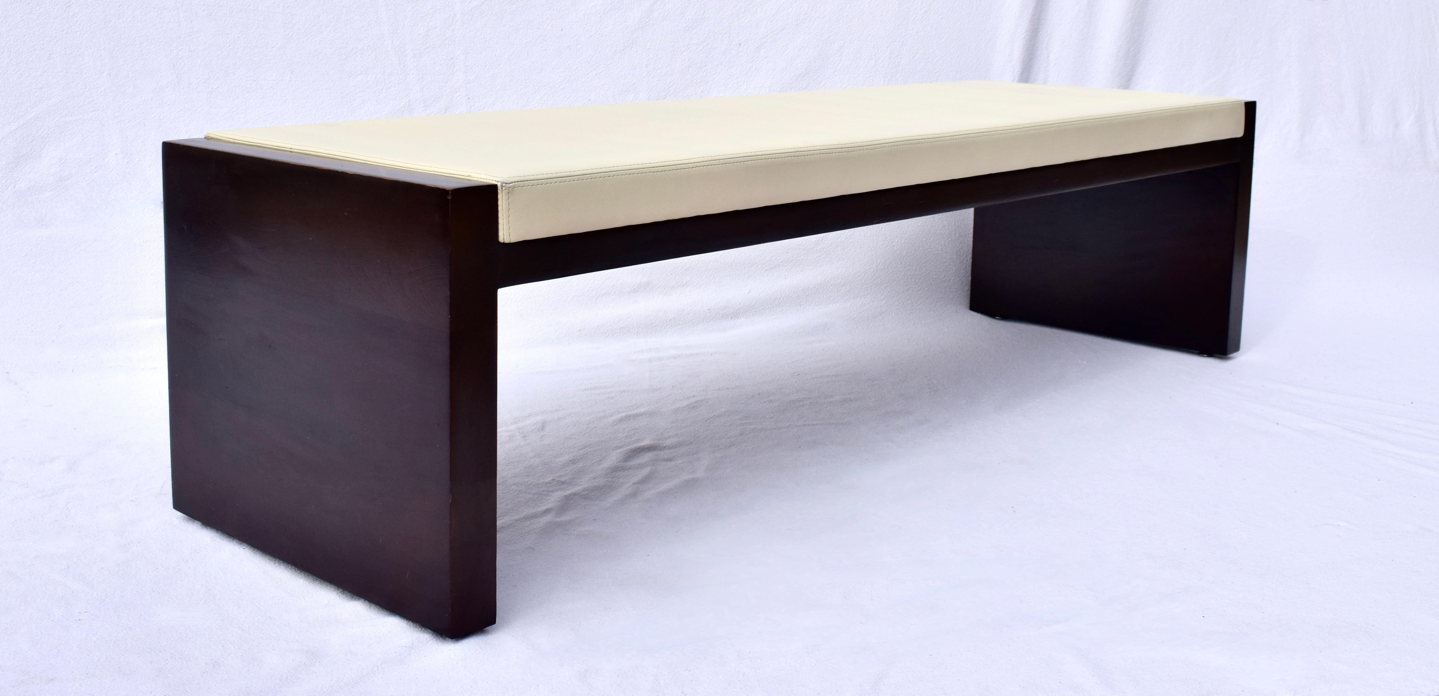 Contemporary Hardwood Leather Bench by Bright Chair In Distressed Condition For Sale In Southampton, NJ