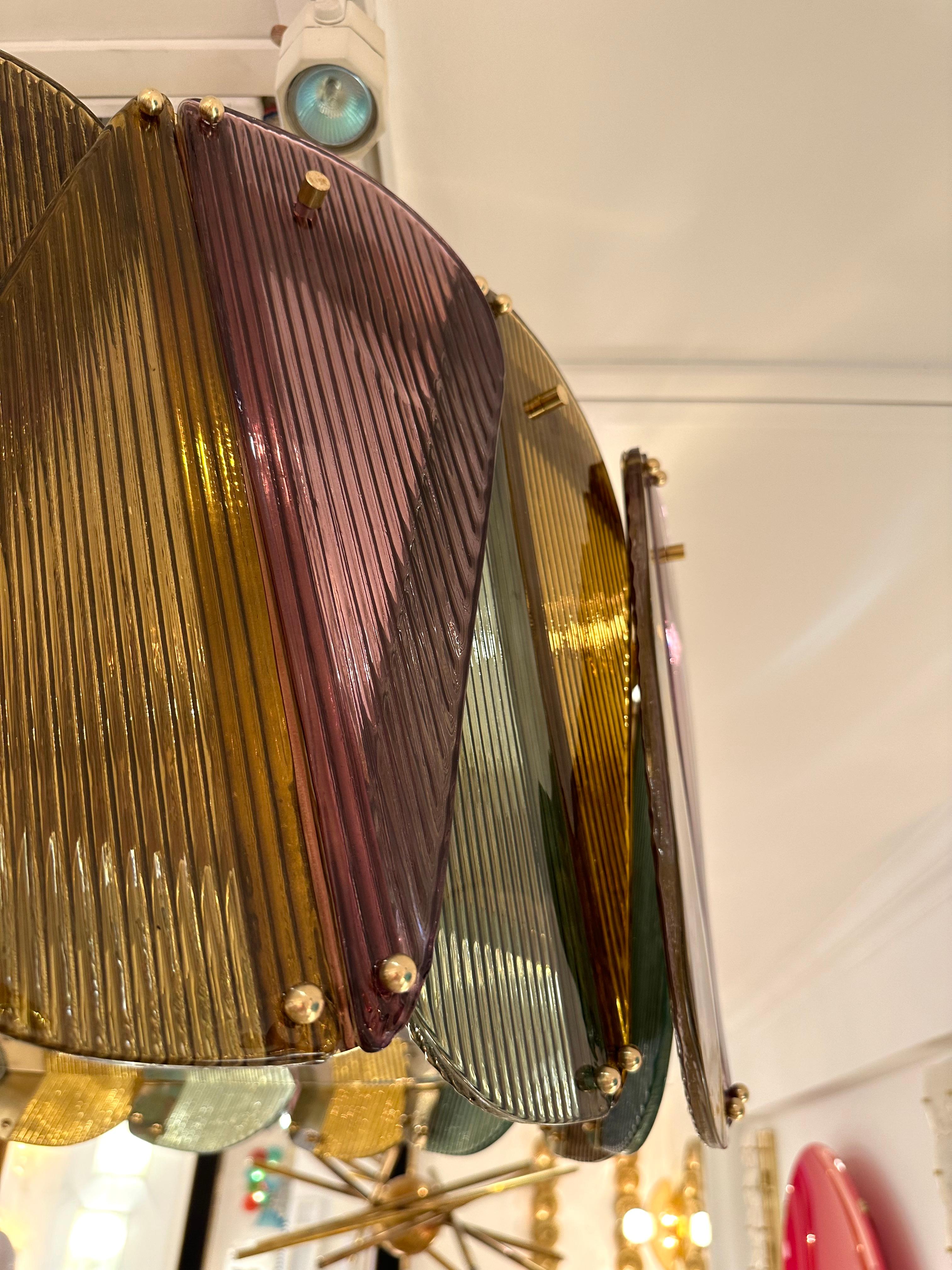 Contemporary Harlequin Chandelier Brass and Murano Glass , Italy 7