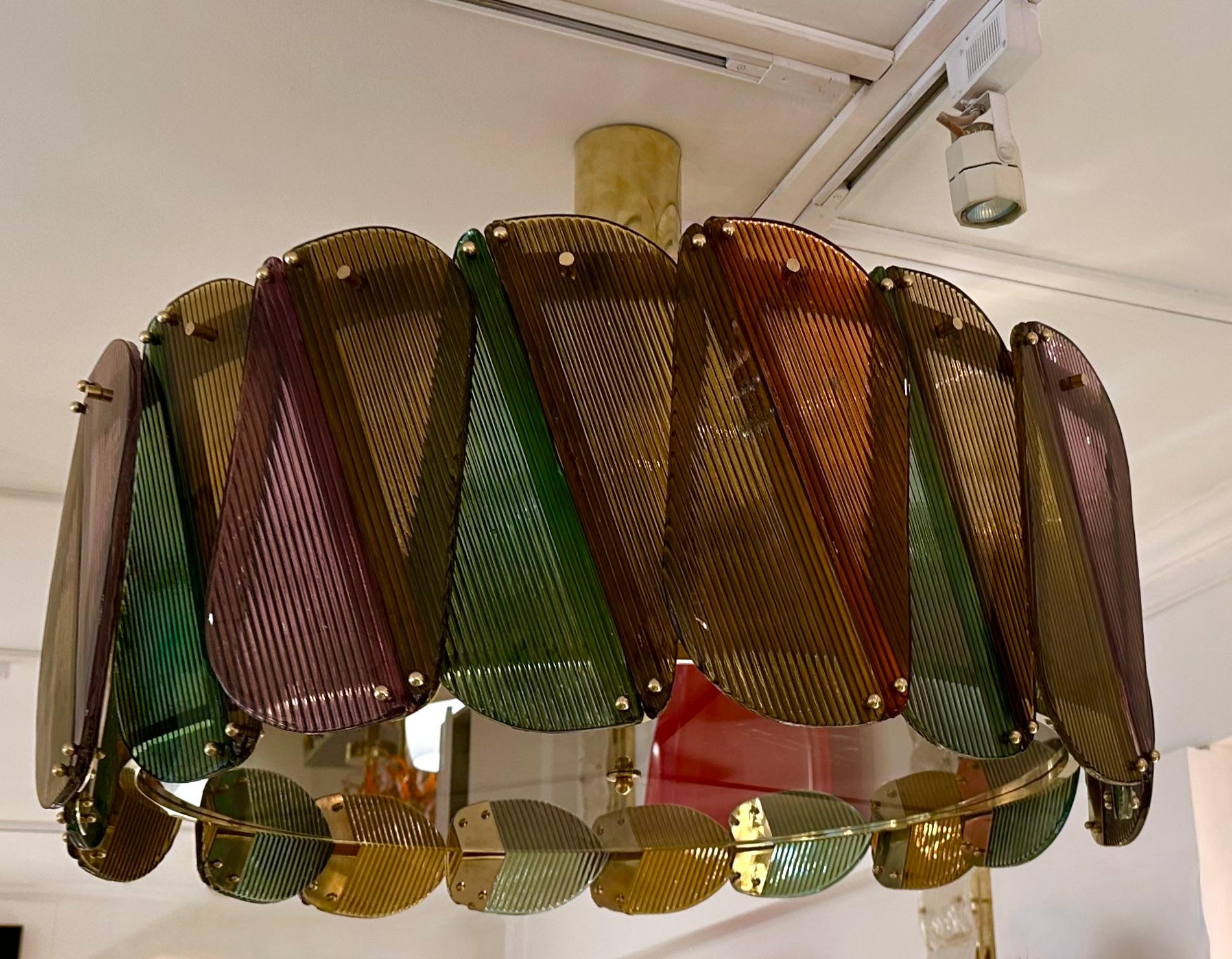 Mid-Century Modern Contemporary Harlequin Chandelier Brass and Murano Glass , Italy