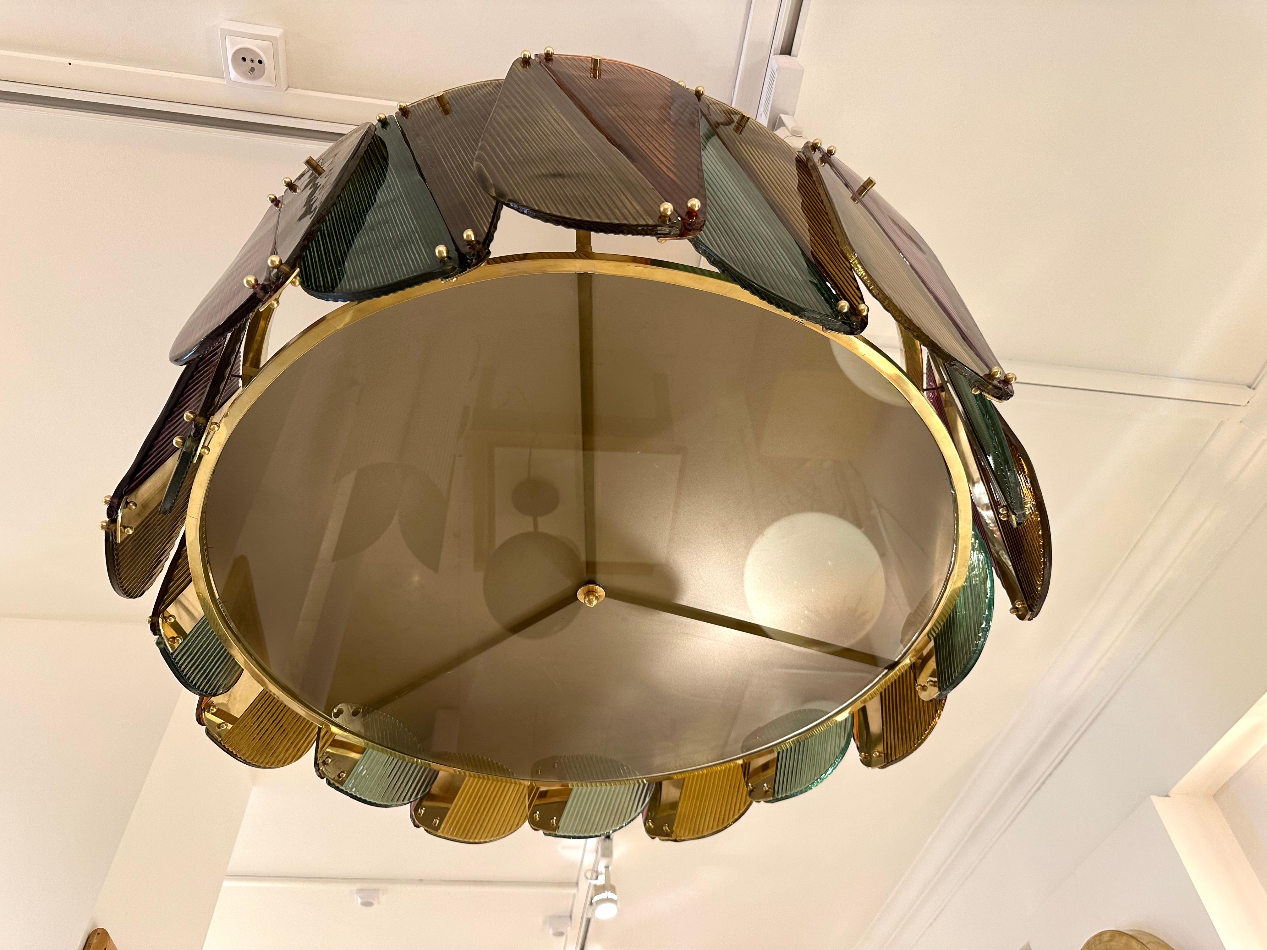 Italian Contemporary Harlequin Chandelier Brass and Murano Glass , Italy