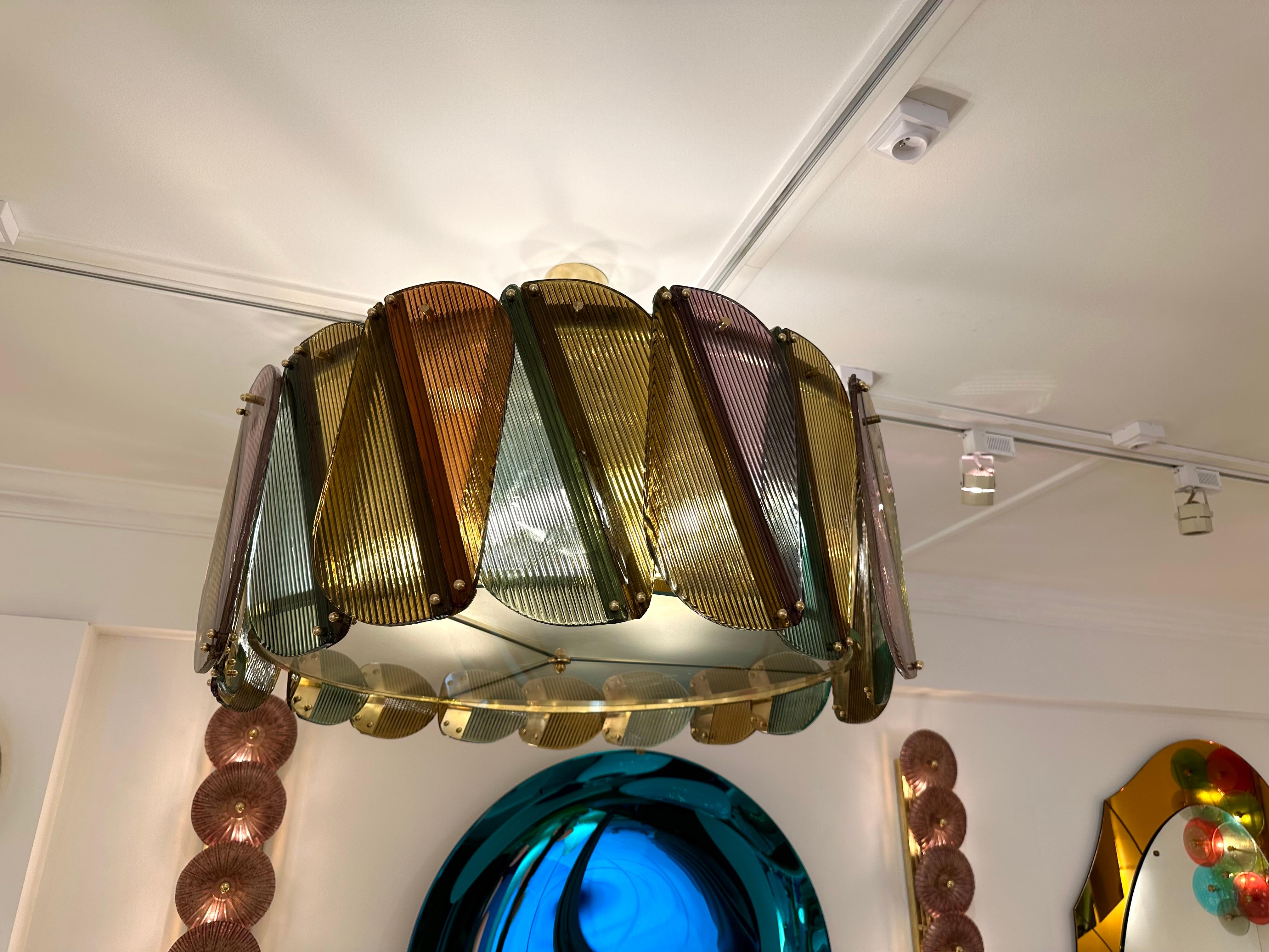 Contemporary Harlequin Chandelier Brass and Murano Glass , Italy 1