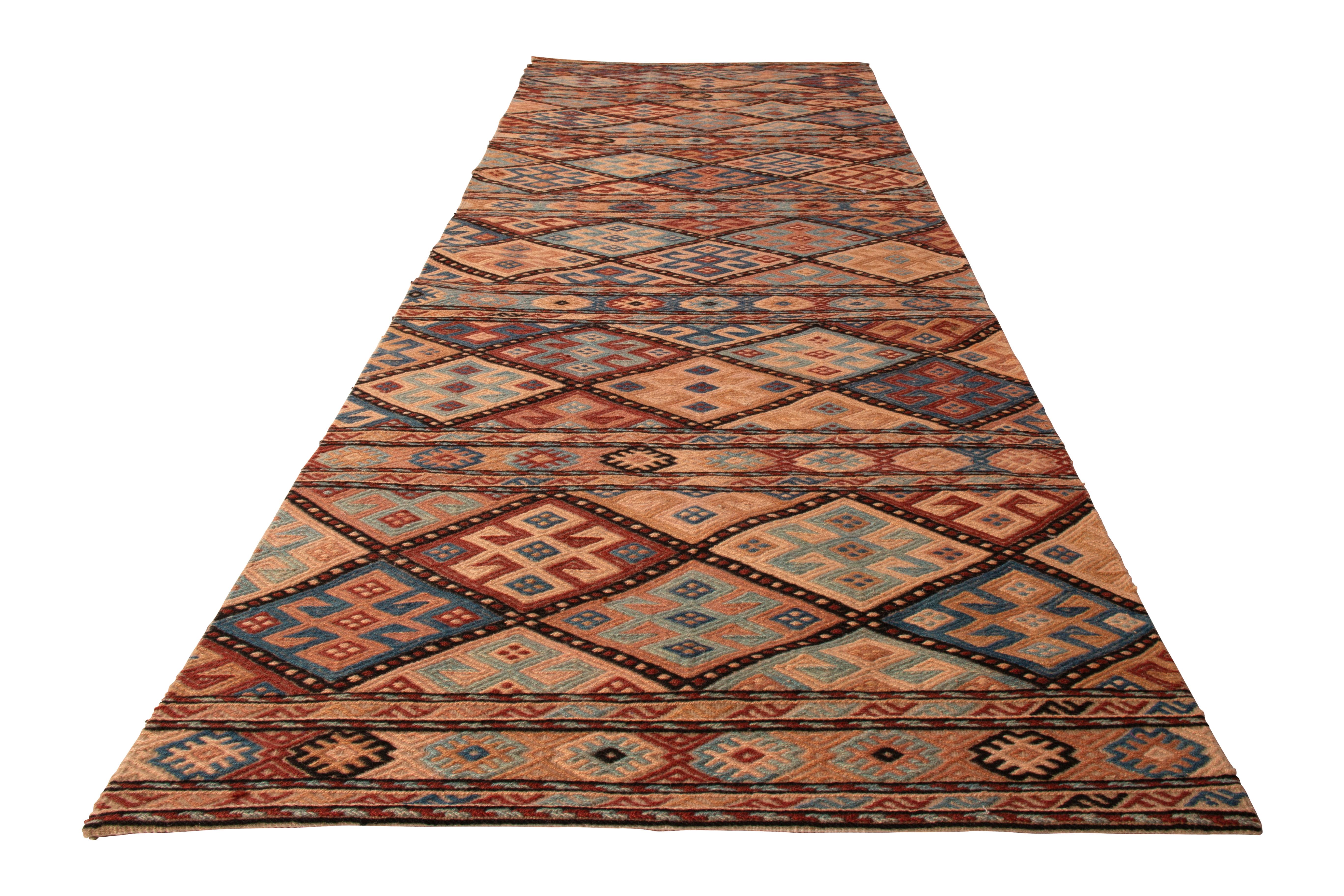 This handmade Kilim was inspired from the Harput region of Turkey calling back to designs originating from the Ottoman Empire. This particular flat-weave runner has both a Classic and contemporary appeal in the respective all-over pattern and this