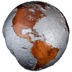 Contemporary HB Globe in Teak Root with Aluminium Finish, 20cm