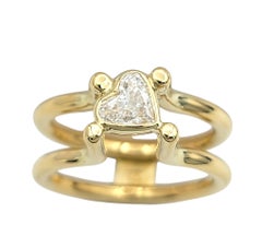 Contemporary Heart Shaped Diamond Solitaire Split Shank Ring in 18 Karat Gold