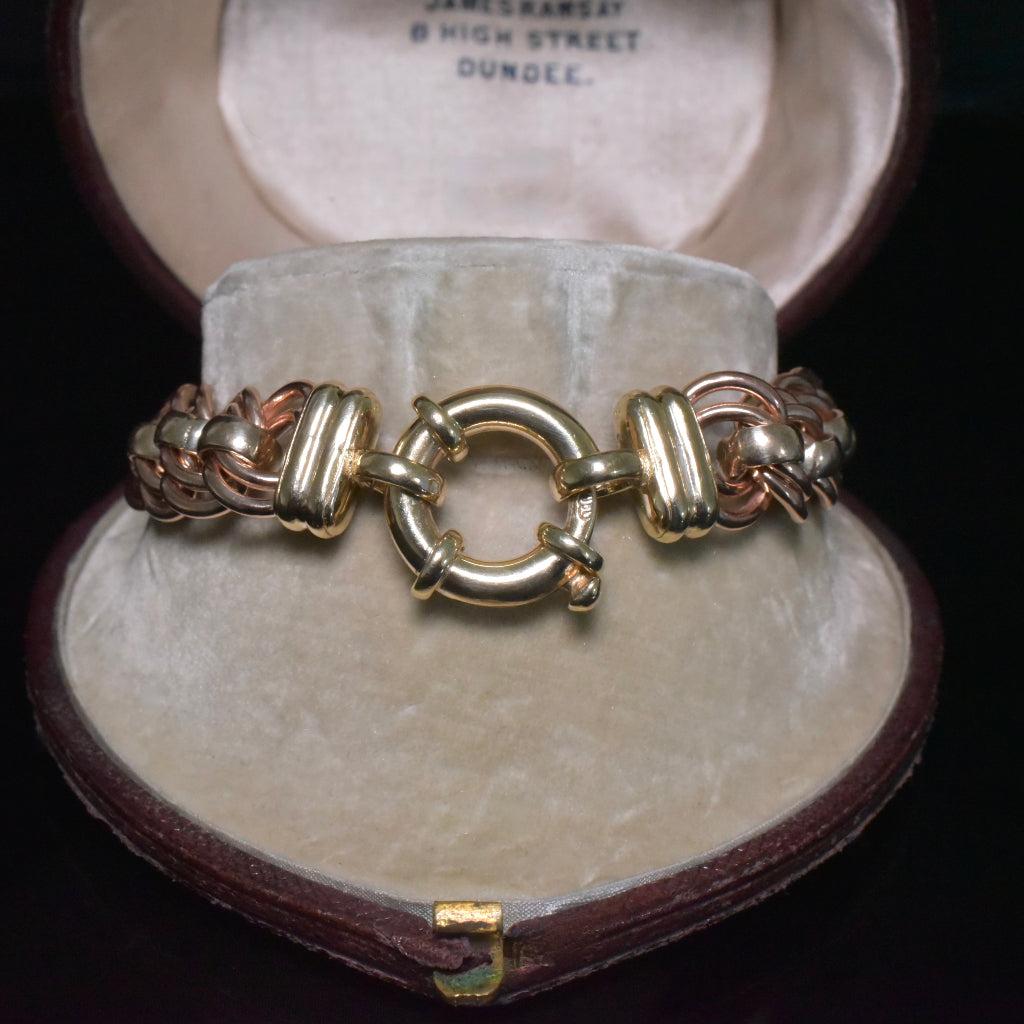 Women's or Men's Contemporary Heavy Two-Toned Yellow And Rose Gold ‘Rollo’ Bracelet - 58 Grams