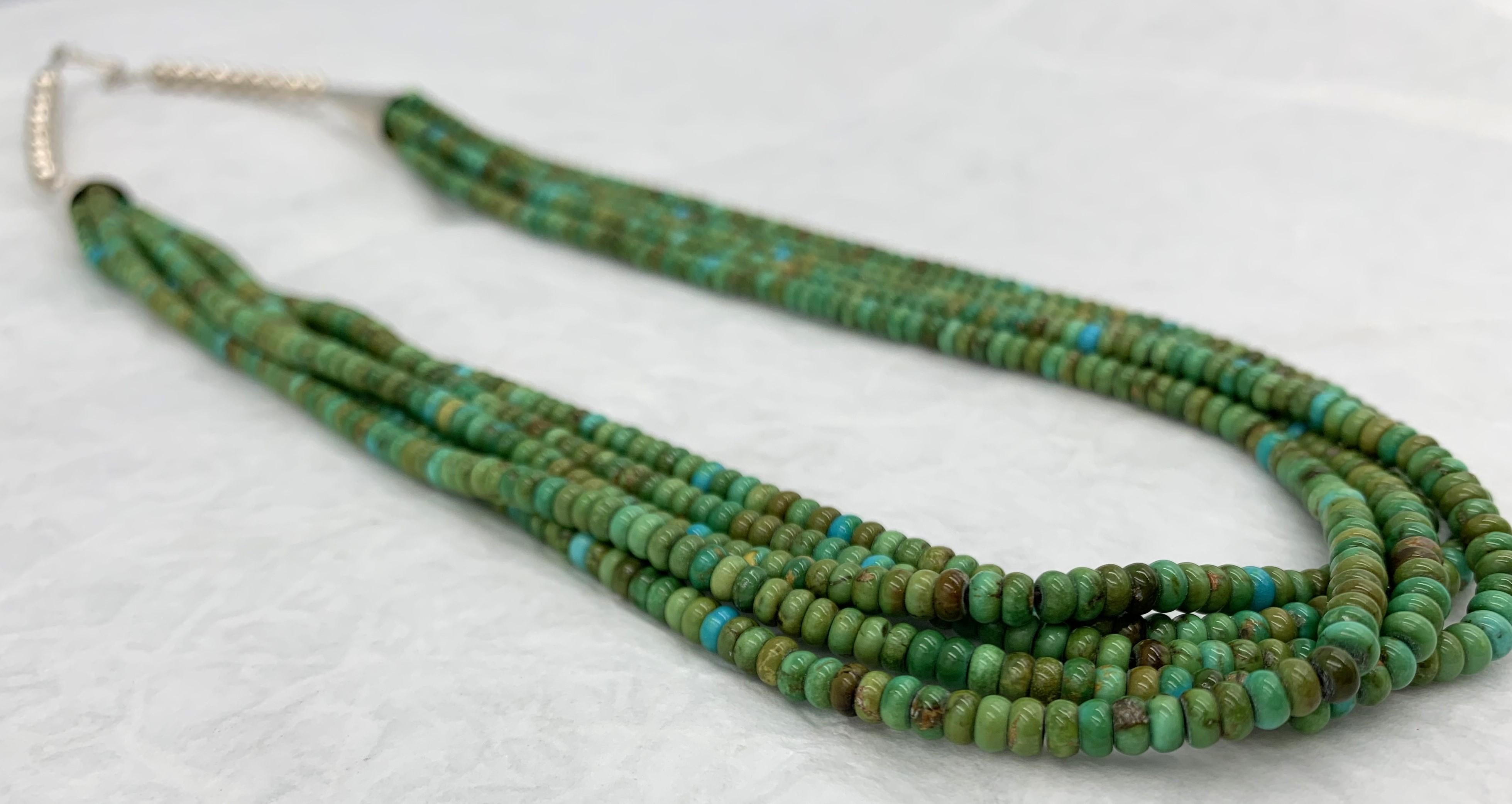 Native American 5-Strand Sonoran Gold Turquoise Beaded Necklace For Sale 8