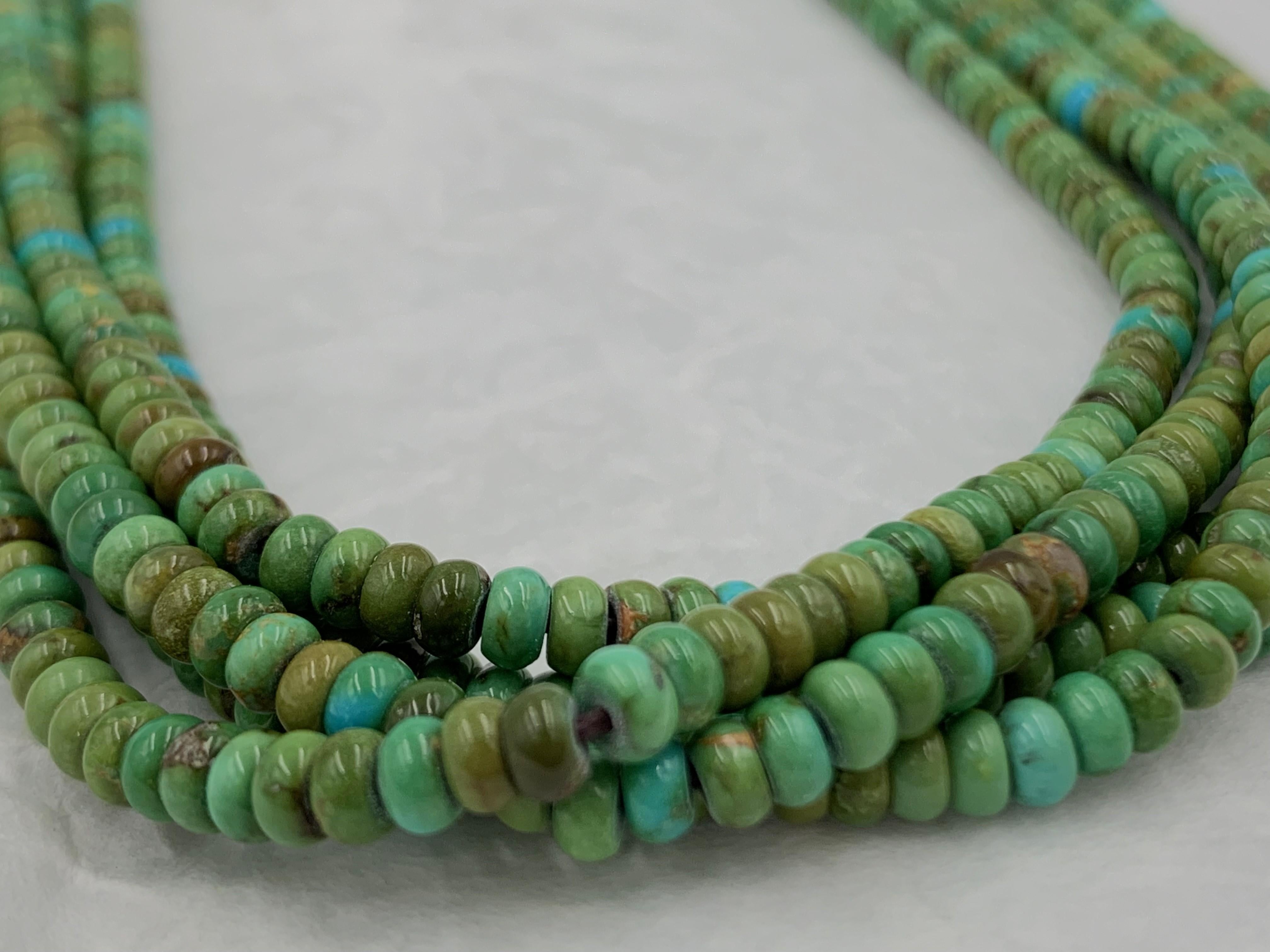 Native American 5-Strand Sonoran Gold Turquoise Beaded Necklace For Sale 10