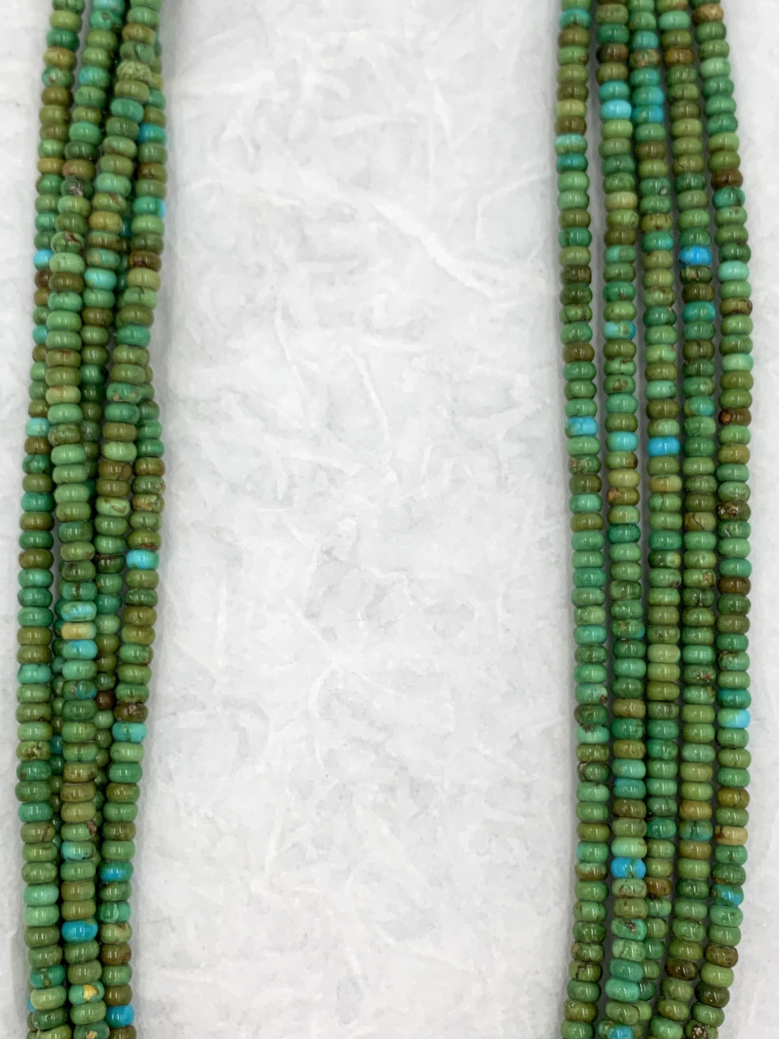 Contemporary Heishi Style Sonoran Gold Turquoise Beaded Necklace Five Strands For Sale 7