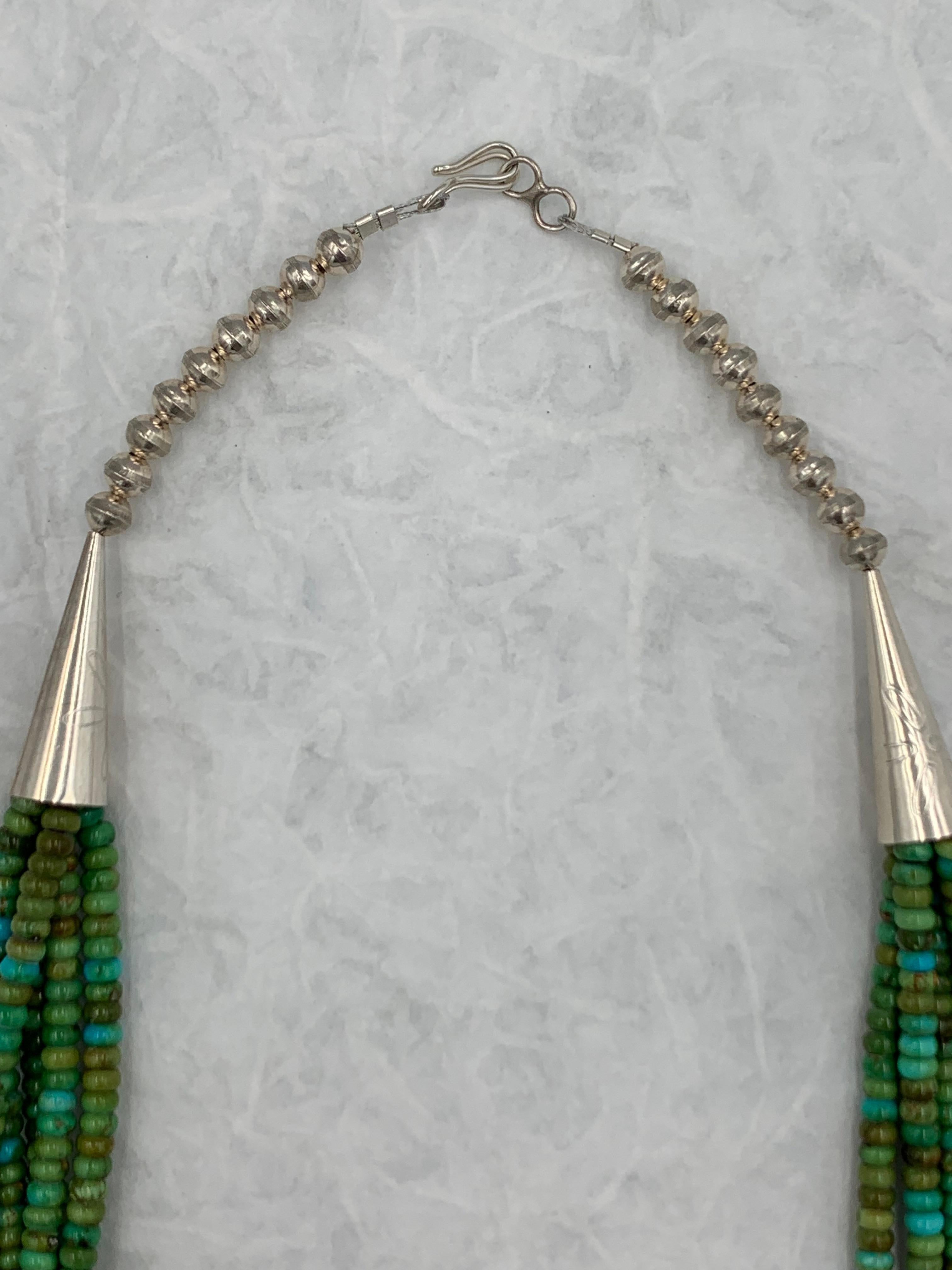 Native American 5-Strand Sonoran Gold Turquoise Beaded Necklace For Sale 1