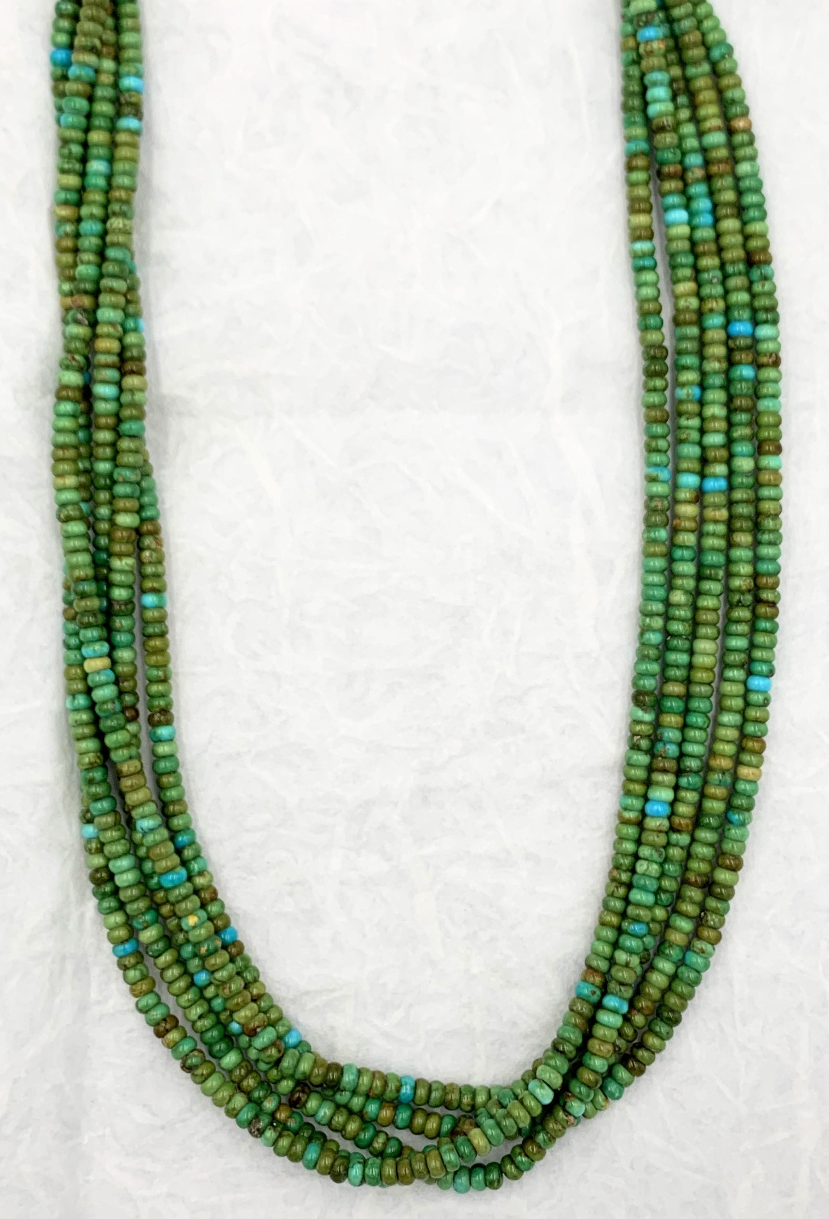 Native American 5-Strand Sonoran Gold Turquoise Beaded Necklace For Sale 3