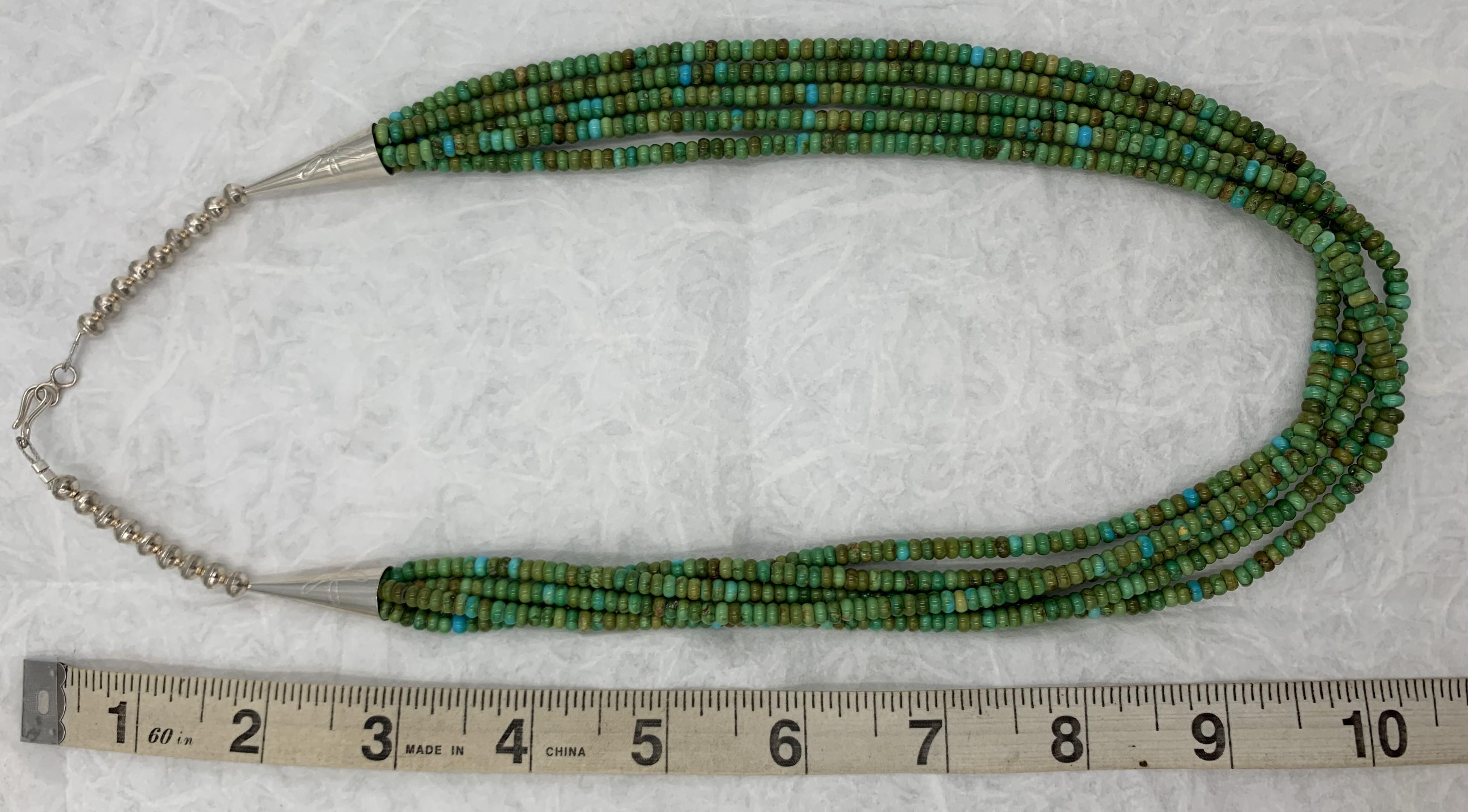 Contemporary Heishi Style Sonoran Gold Turquoise Beaded Necklace Five Strands For Sale 2