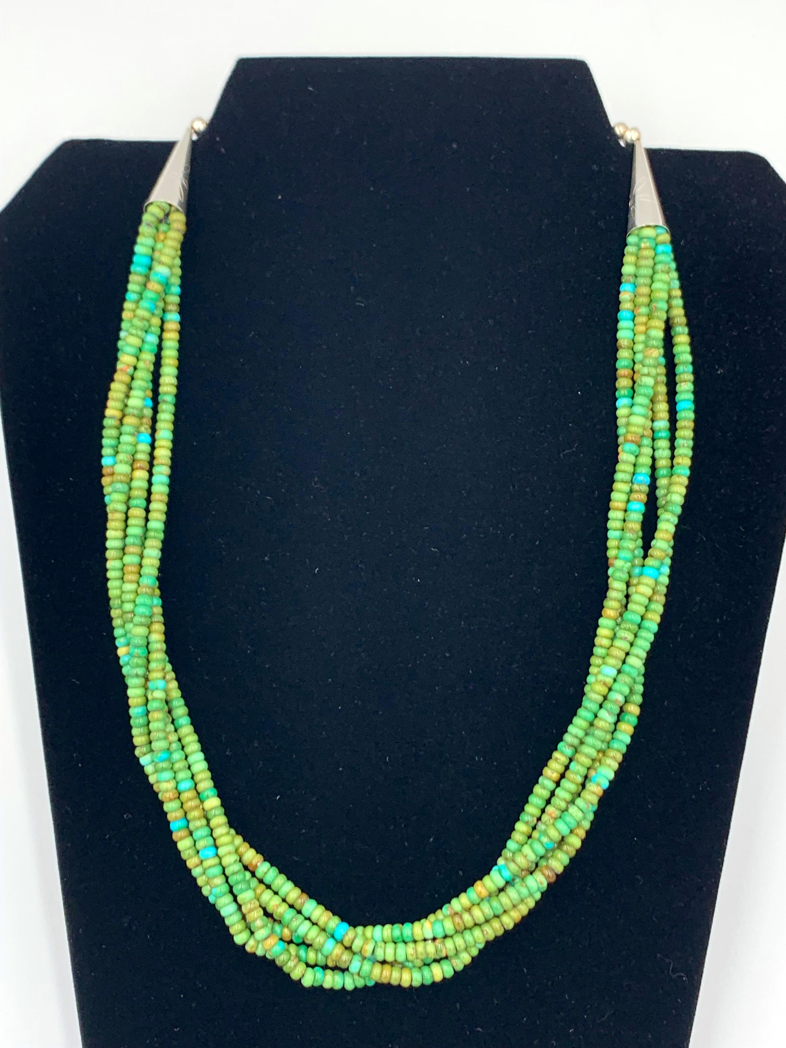 Native American 5-Strand Sonoran Gold Turquoise Beaded Necklace For Sale 13