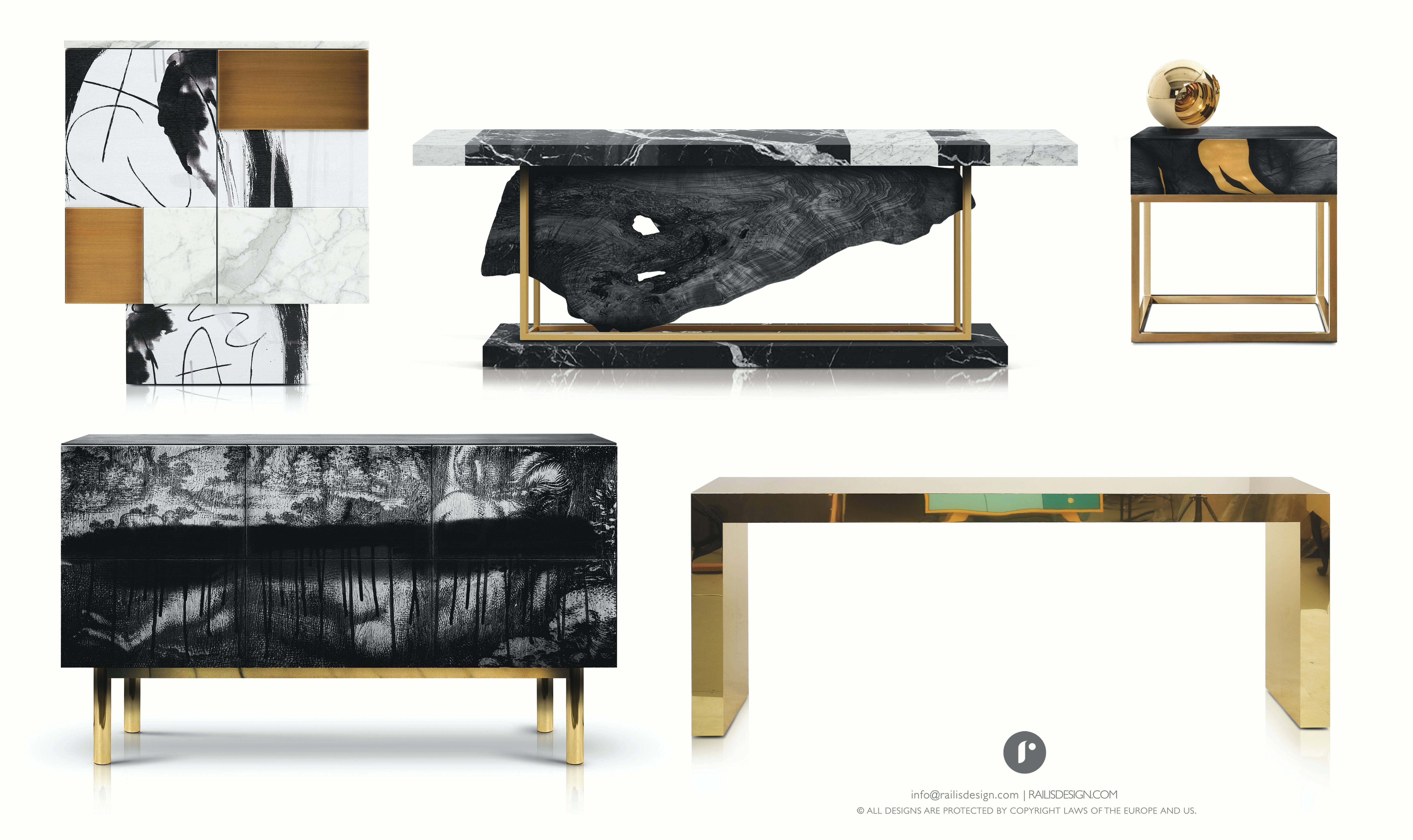 Contemporary Hekla media console in white wood, Copper, Railis Design For Sale 11
