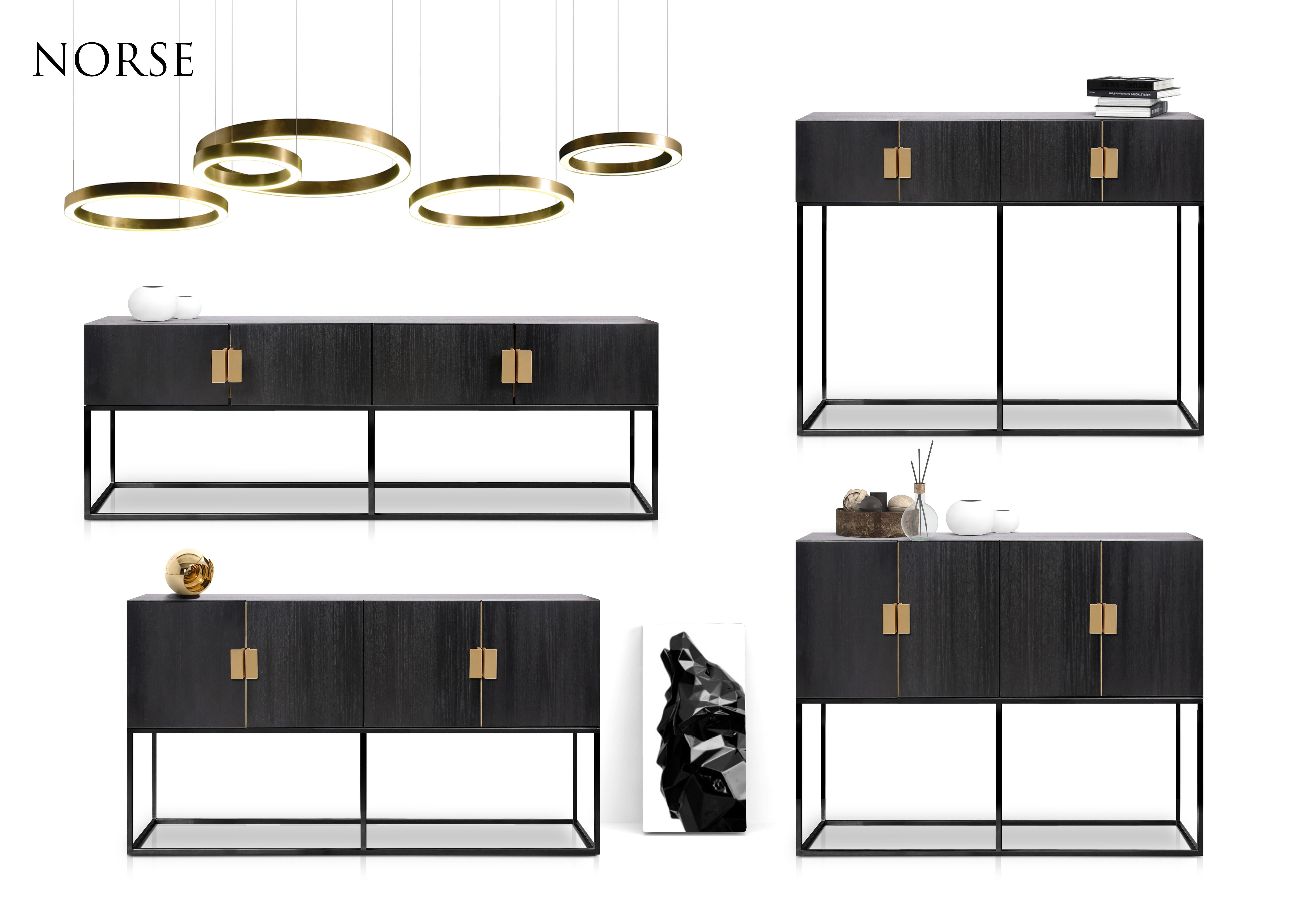 Contemporary Hekla media console in white wood, Copper, Railis Design For Sale 14