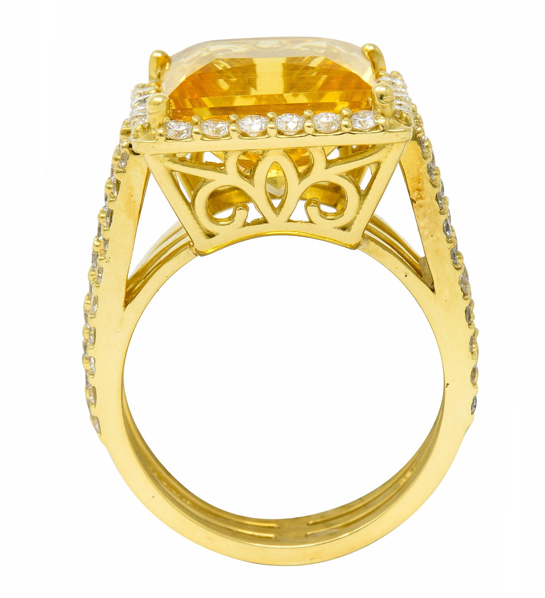Zeitgenössischer Heliodor Goldener Beryll Diamant Halo 18 Karat Gold Cocktail-Ring 5