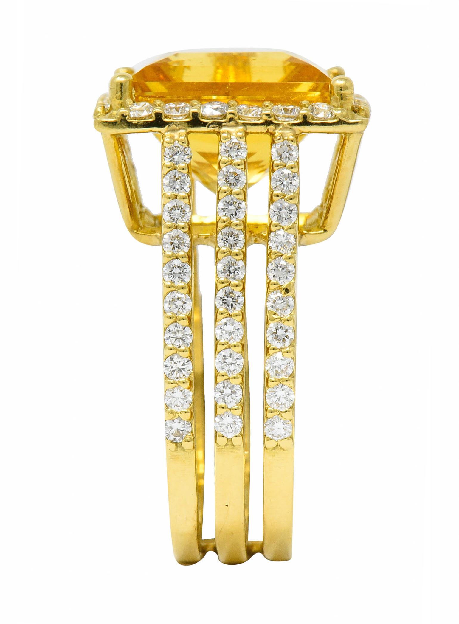 Zeitgenössischer Heliodor Goldener Beryll Diamant Halo 18 Karat Gold Cocktail-Ring 6