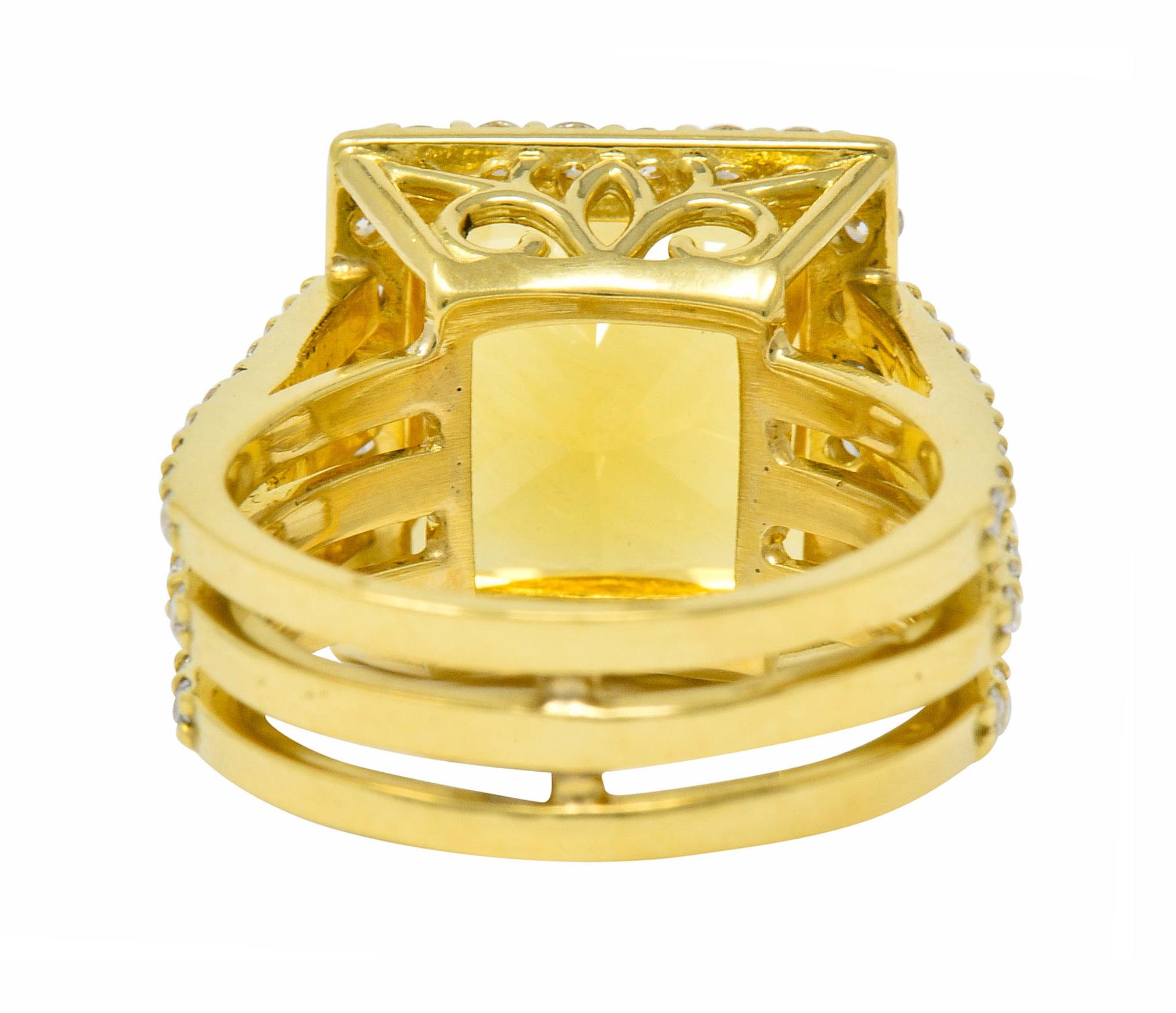 Zeitgenössischer Heliodor Goldener Beryll Diamant Halo 18 Karat Gold Cocktail-Ring für Damen oder Herren