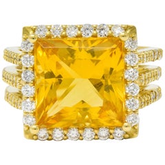Contemporary Heliodor Golden Beryl Diamond Halo 18 Karat Gold Cocktail Ring
