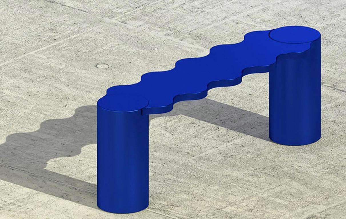 Other Contemporary Hella Bench in Blue Lacquered Aluminum For Sale