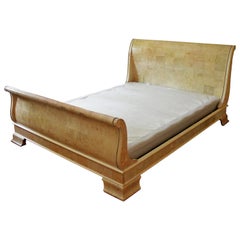 Vintage Contemporary Henredon Charles X Collection Queen Sleigh Bed Frame Burl Wood