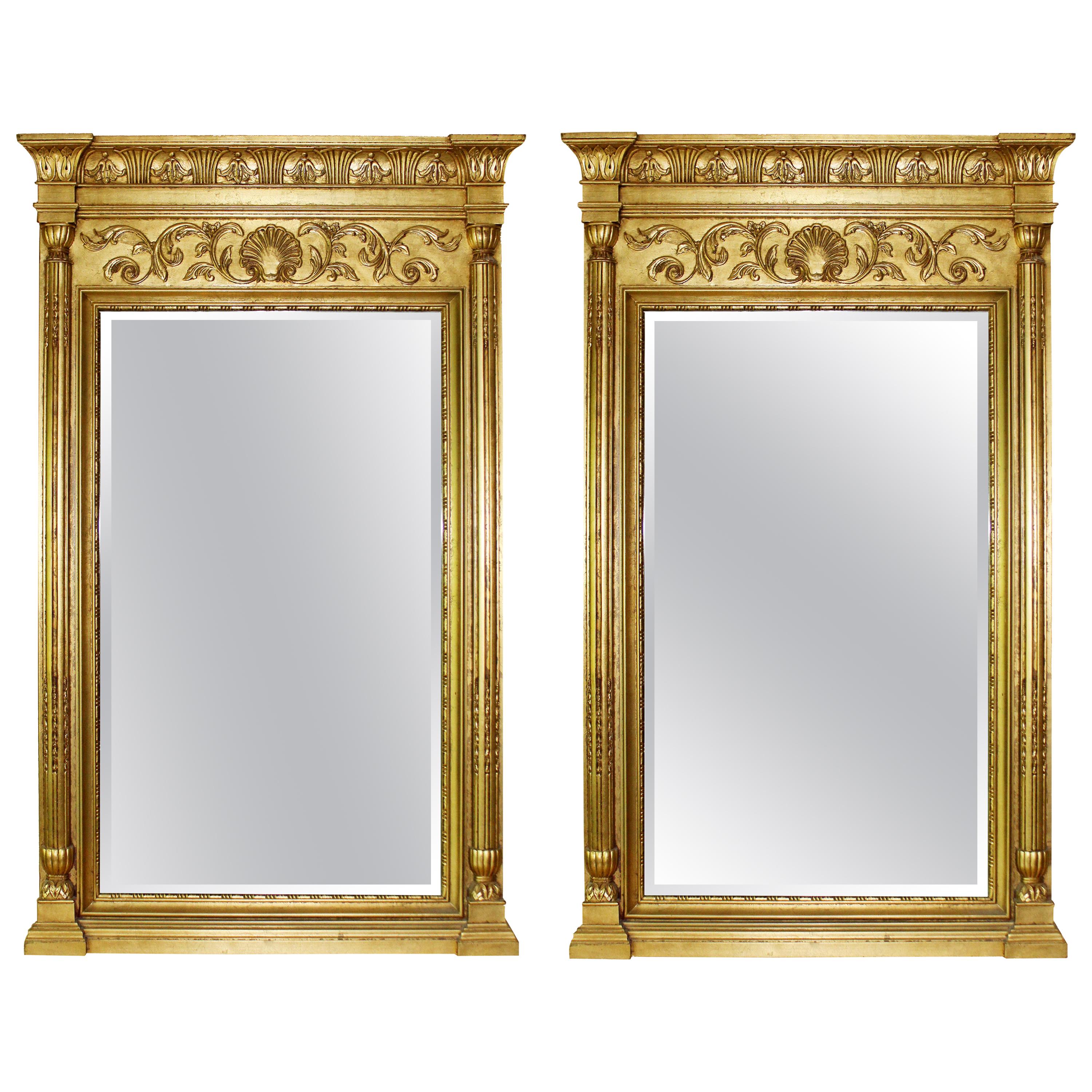 Contemporary Henredon Charles X Hollywood Regency Pair of Brass Wall Mirrors
