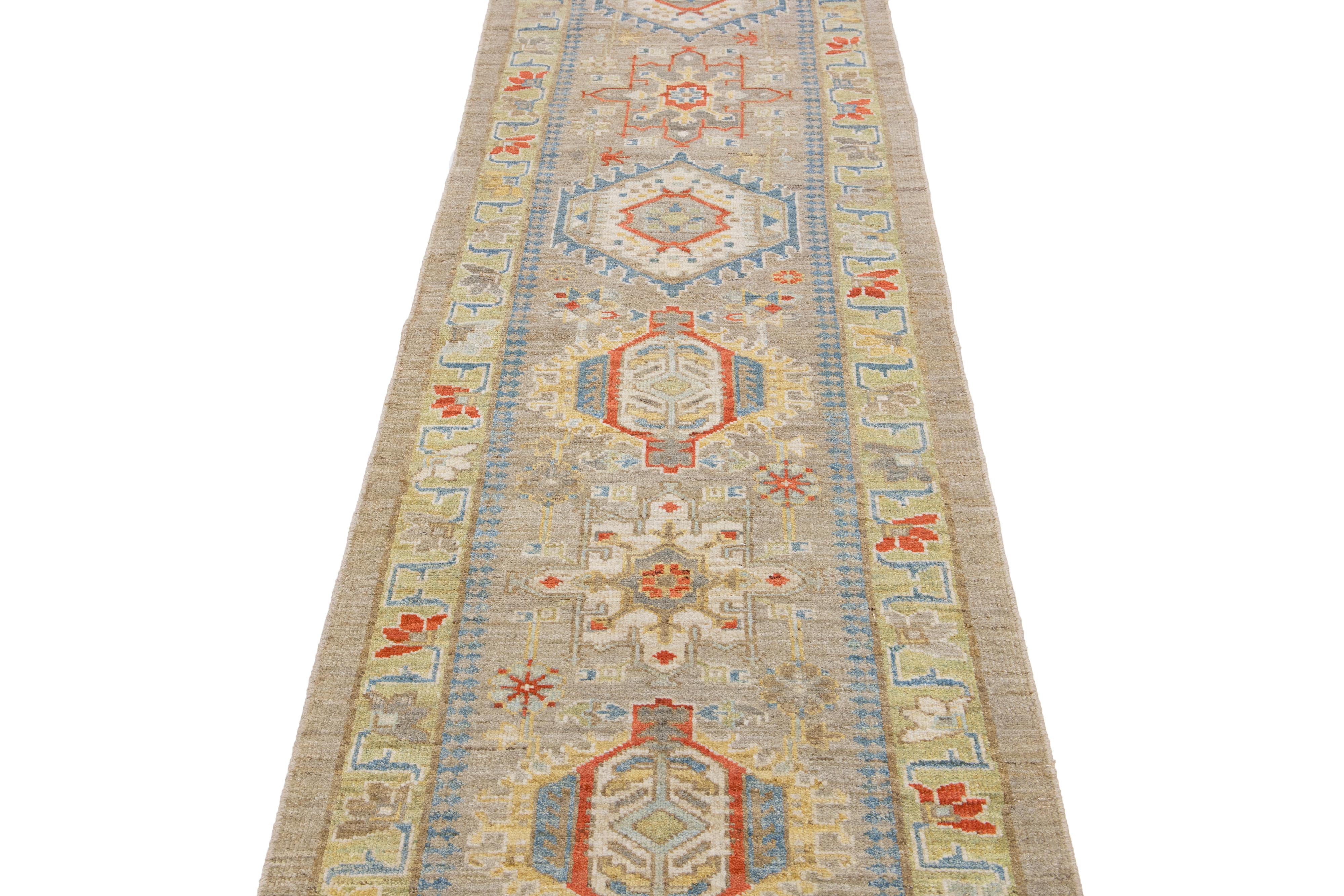 Islamic Contemporary Heriz Handmade Wool Runner with Multicolor Floral Design For Sale