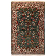 Tapis et tapis Kilim contemporain de style Heriz à motif géométrique vert, rouge et or