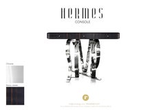 Contemporary Hermes console in Macassar Ebony, High Gloss, Chrome