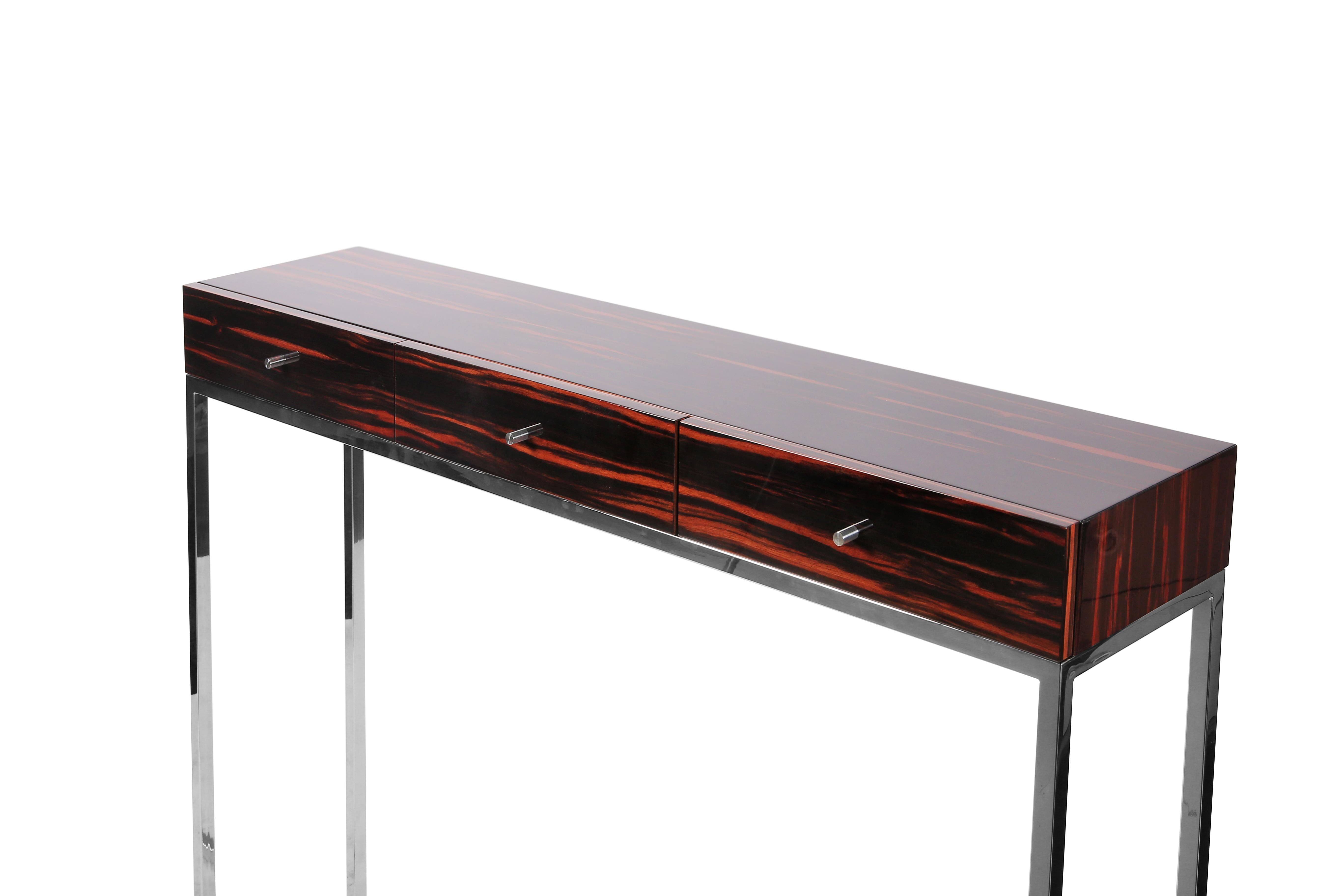 Latvian Contemporary Hermes Console in Macassar Ebony, High Gloss Finish For Sale