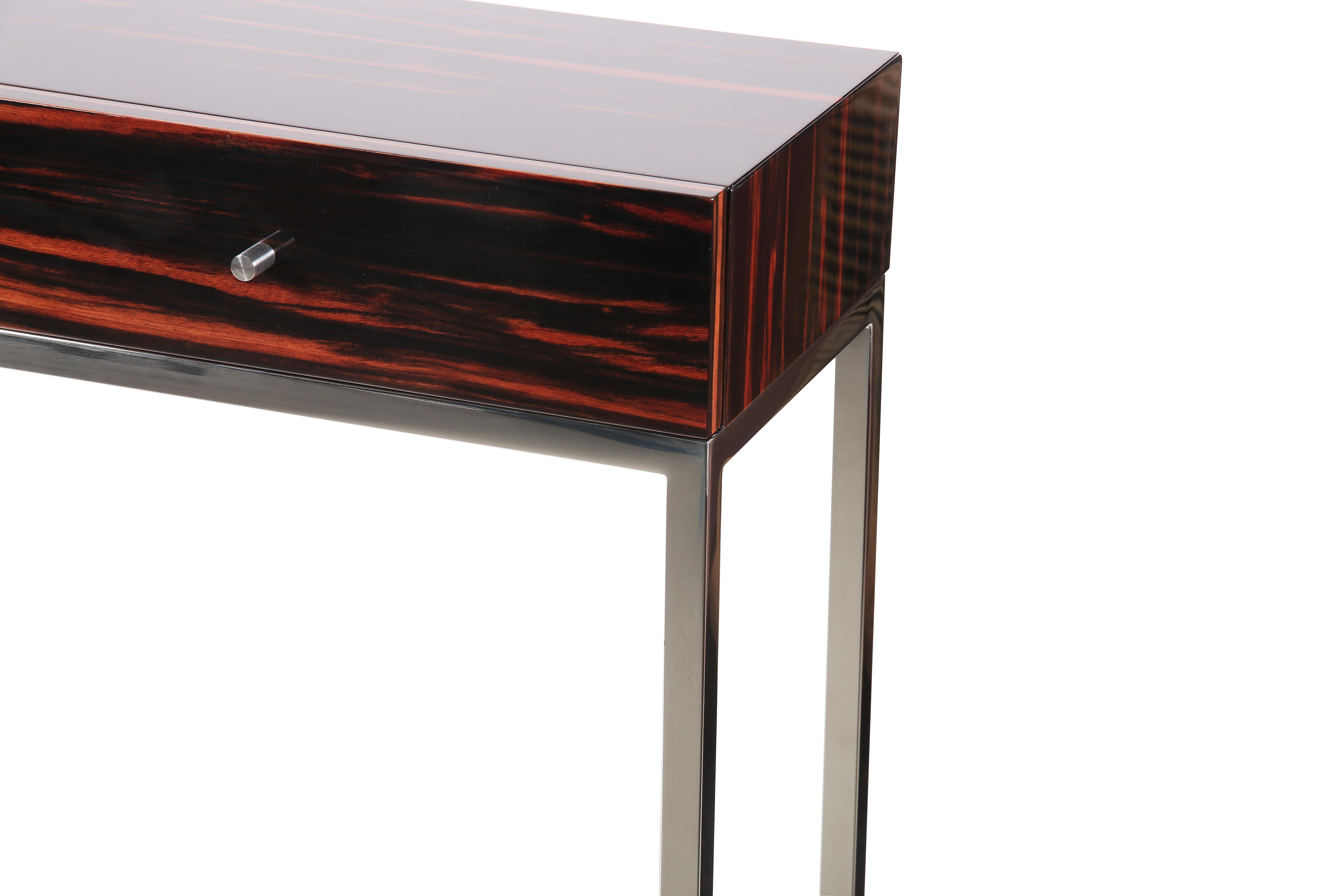 Lacquered Contemporary Hermes Console in Macassar Ebony, High Gloss Finish For Sale
