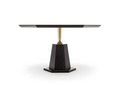 Tavolo da pranzo esagonale contemporaneo in Oak o Noce con Ottone massiccio tornito a macchina