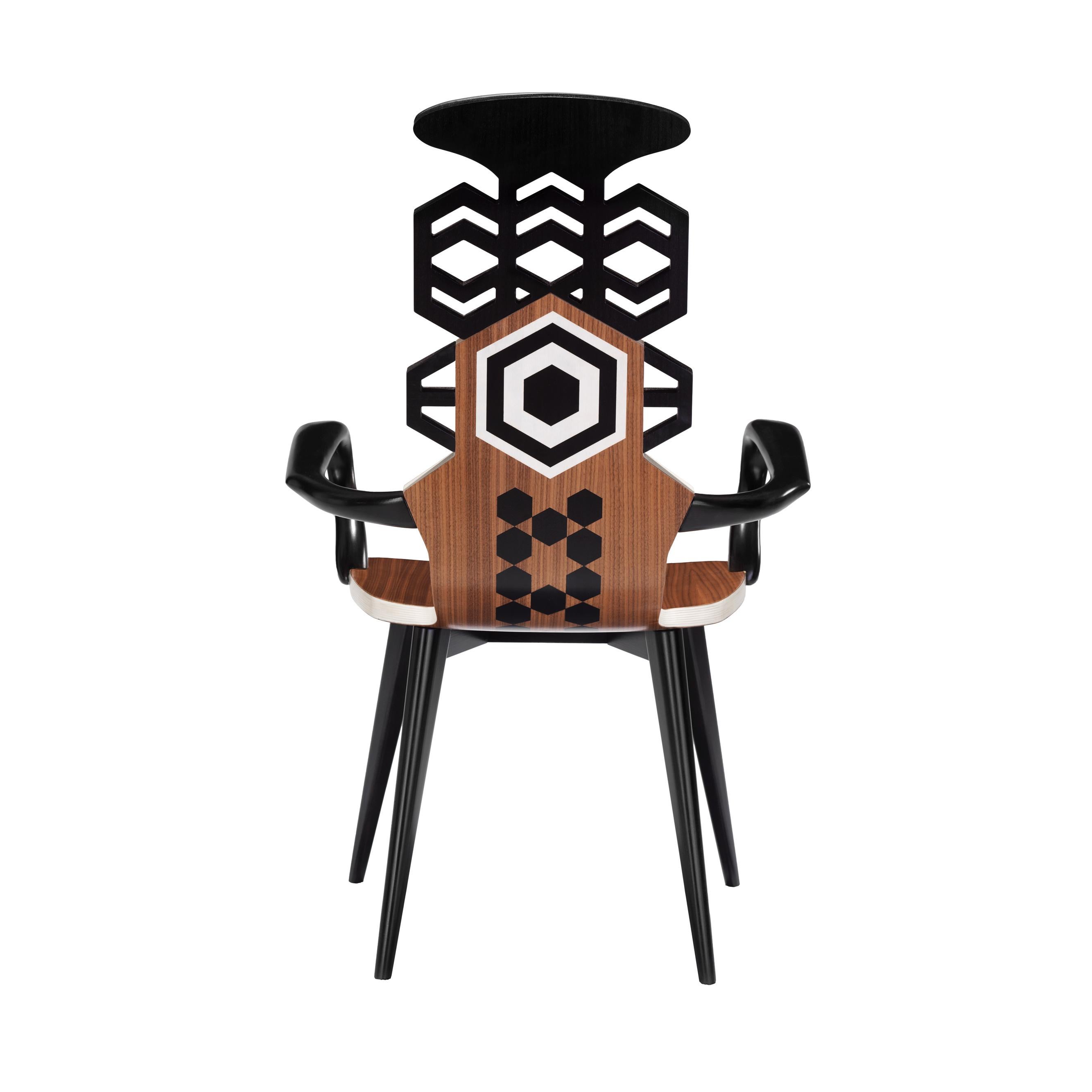 Other Contemporary Hex High Chair in Walnut Canaletto Wood and Leather For Sale