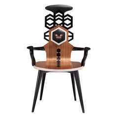 Contemporary Hex High Chair in Walnut Canaletto Wood and Leather