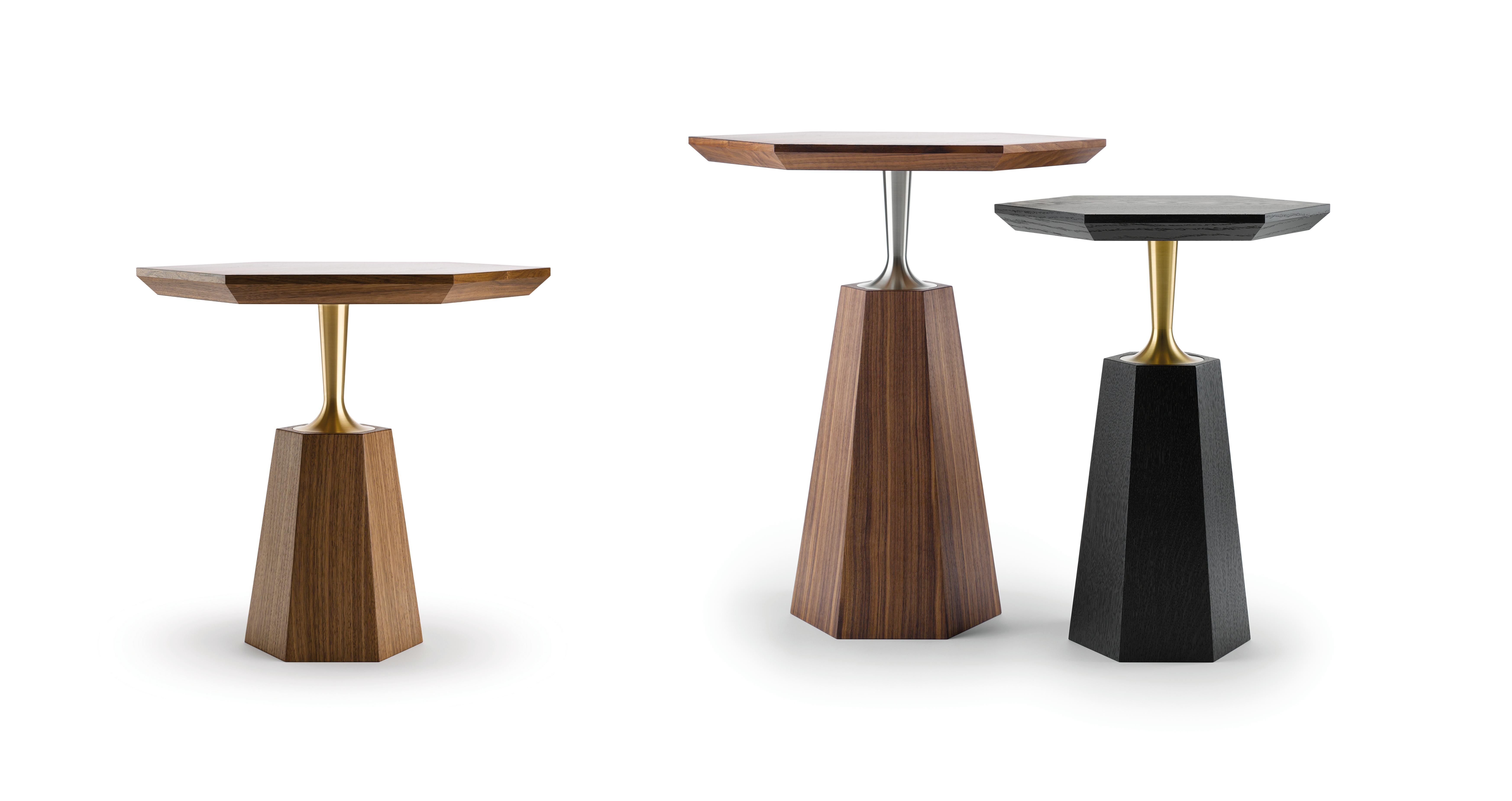 Contemporary Hex Beistelltisch aus Schwarznuss und bearbeitetem Edelstahl im Zustand „Neu“ im Angebot in Trowbridge, Wiltshire