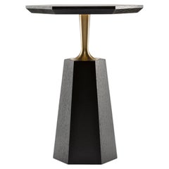 Hex Side Table by Stuart Scott, Ebonised Oak & Brass, Handmade