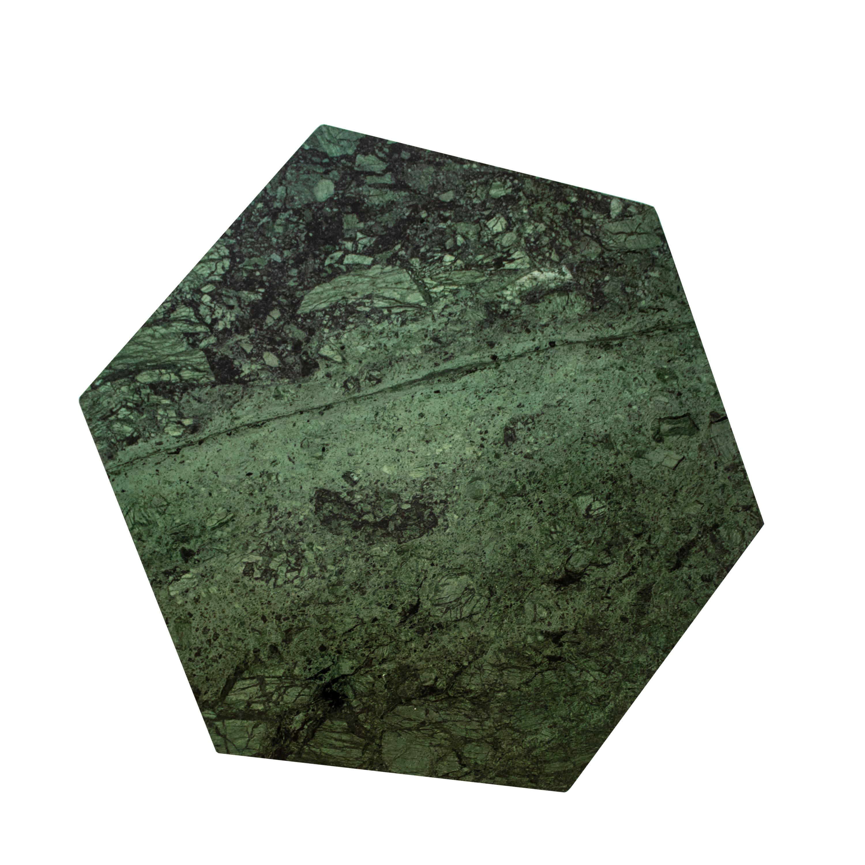 Spanish Contemporary Hexagon Side Table in Iron and Indian Green Marble, Spain 2023 For Sale