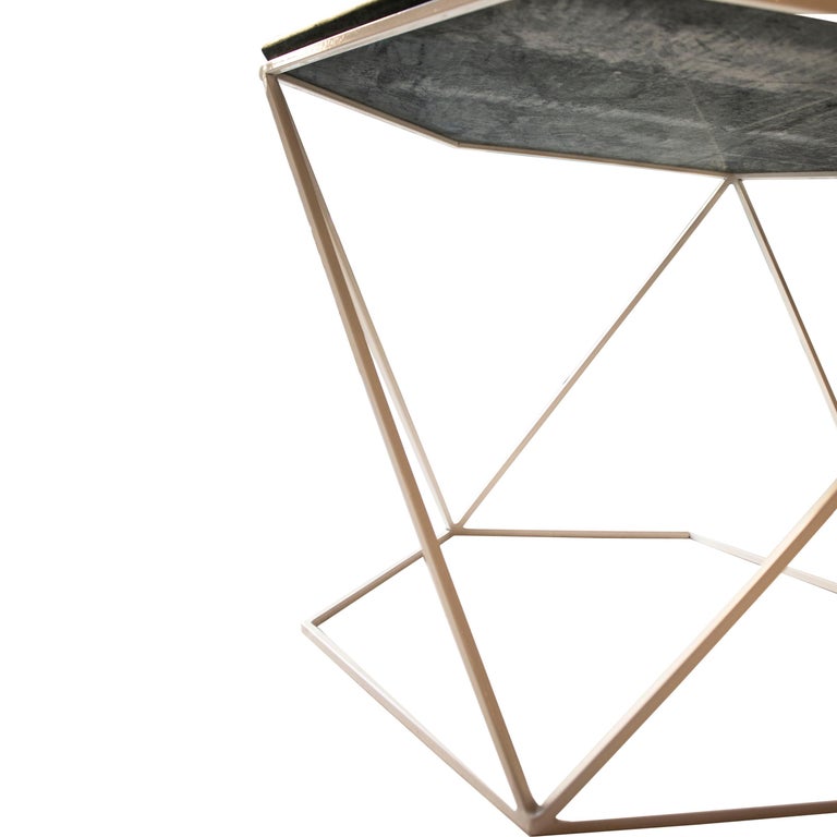 Contemporary Hexagon Side Table in Iron and Indian Green Marble, Spain