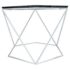Contemporary Hexagon Side Table in Iron and Indian Green Marble, Spain 2023