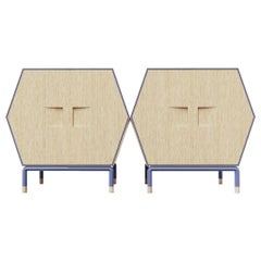 Contemporary Hexagonal Credenza in Solid Wood with Outline Metal Detail