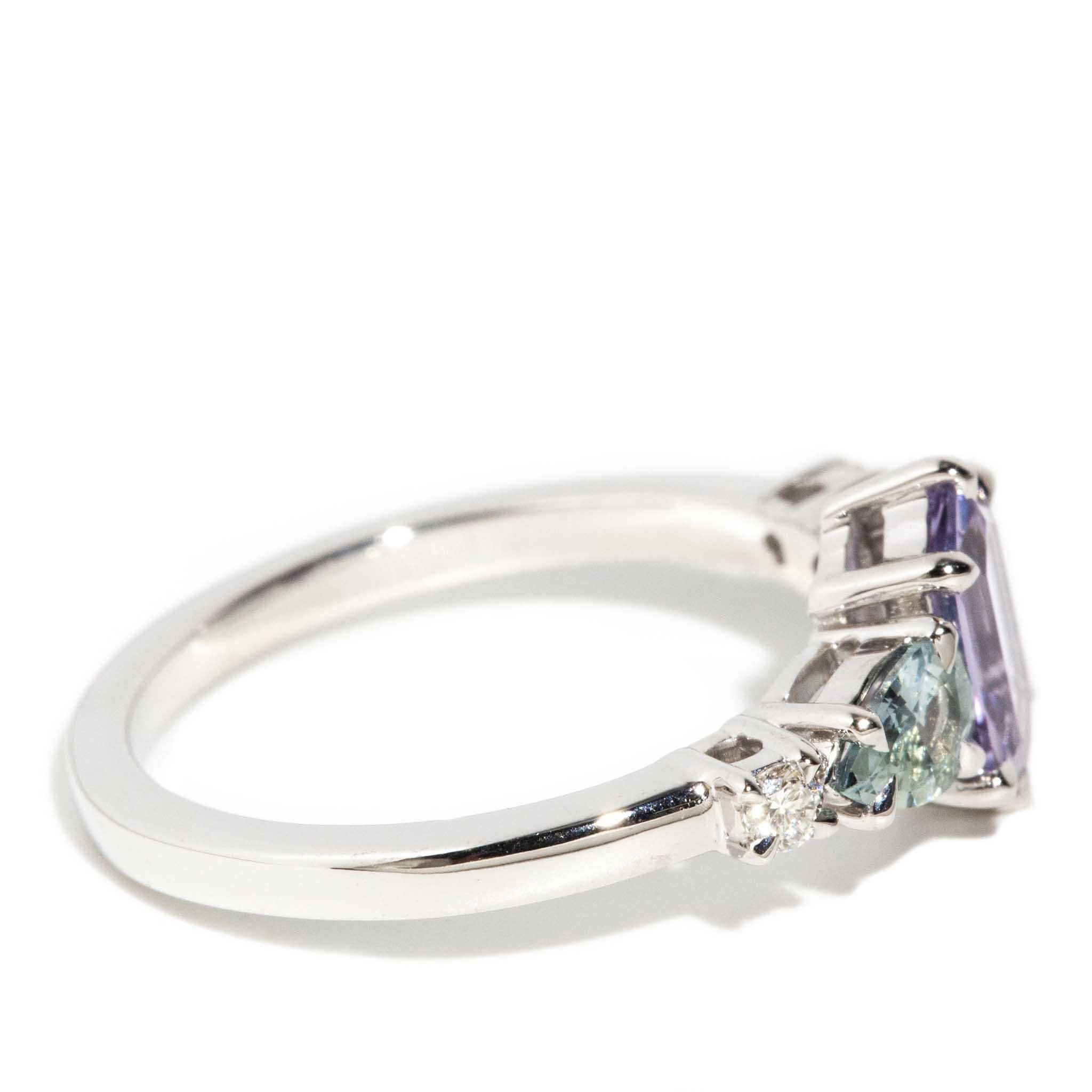 Women's Contemporary Hexagonal Sapphire & Diamond Ring 18 Carat White Gold
